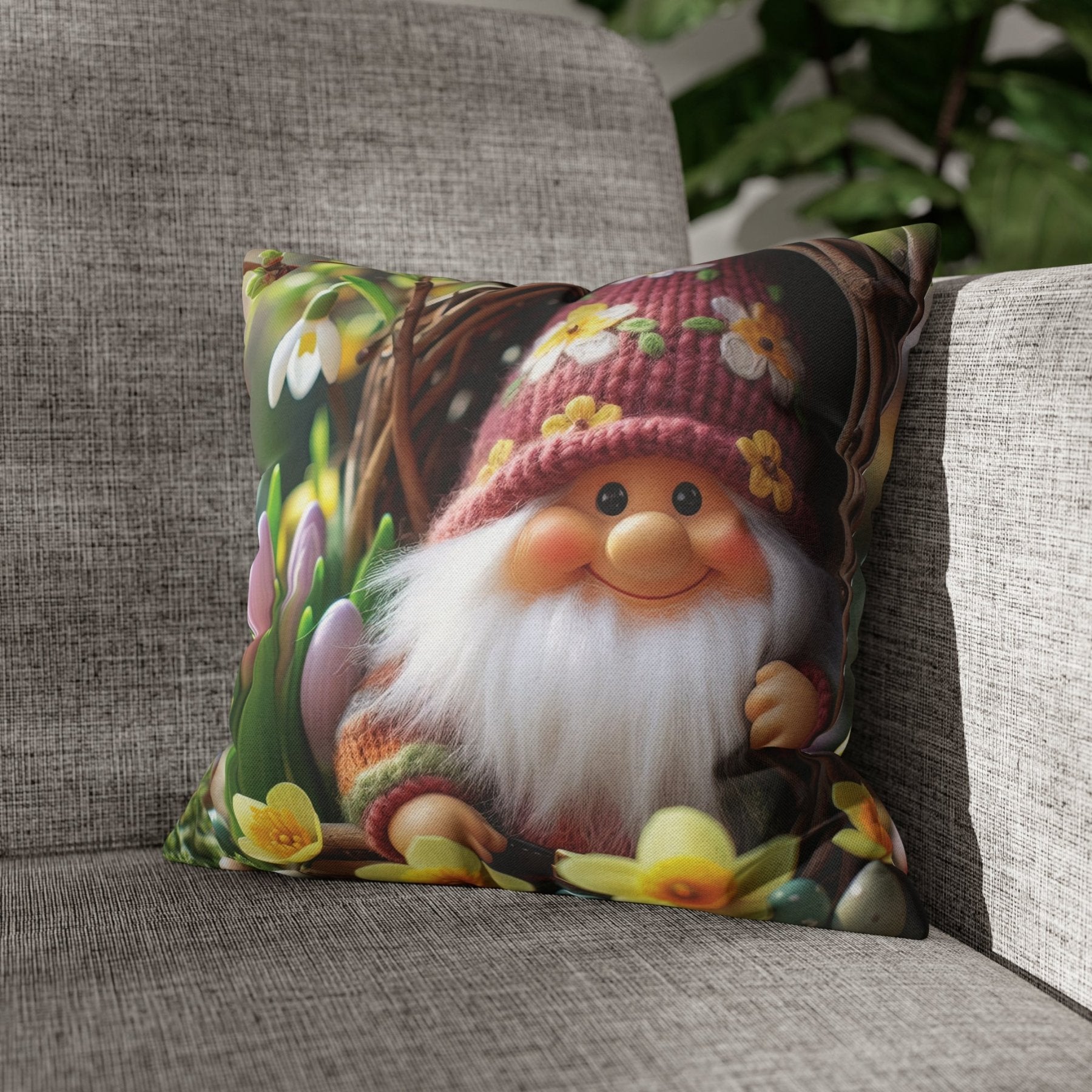 Gnome & Flowers Throw Pillow Cover, Throw Pillow Case, Qty 1, (4) - Janlyn's Crafts