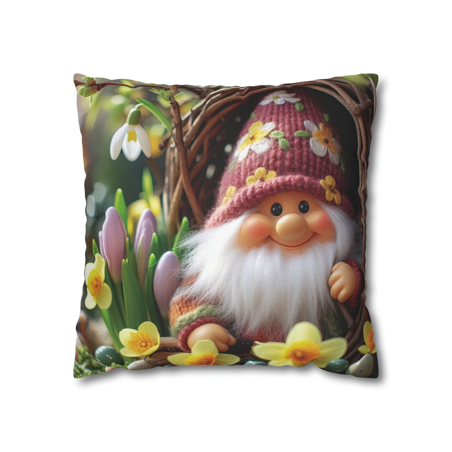 Gnome & Flowers Throw Pillow Cover, Throw Pillow Case, Qty 1, (4) - Janlyn's Crafts