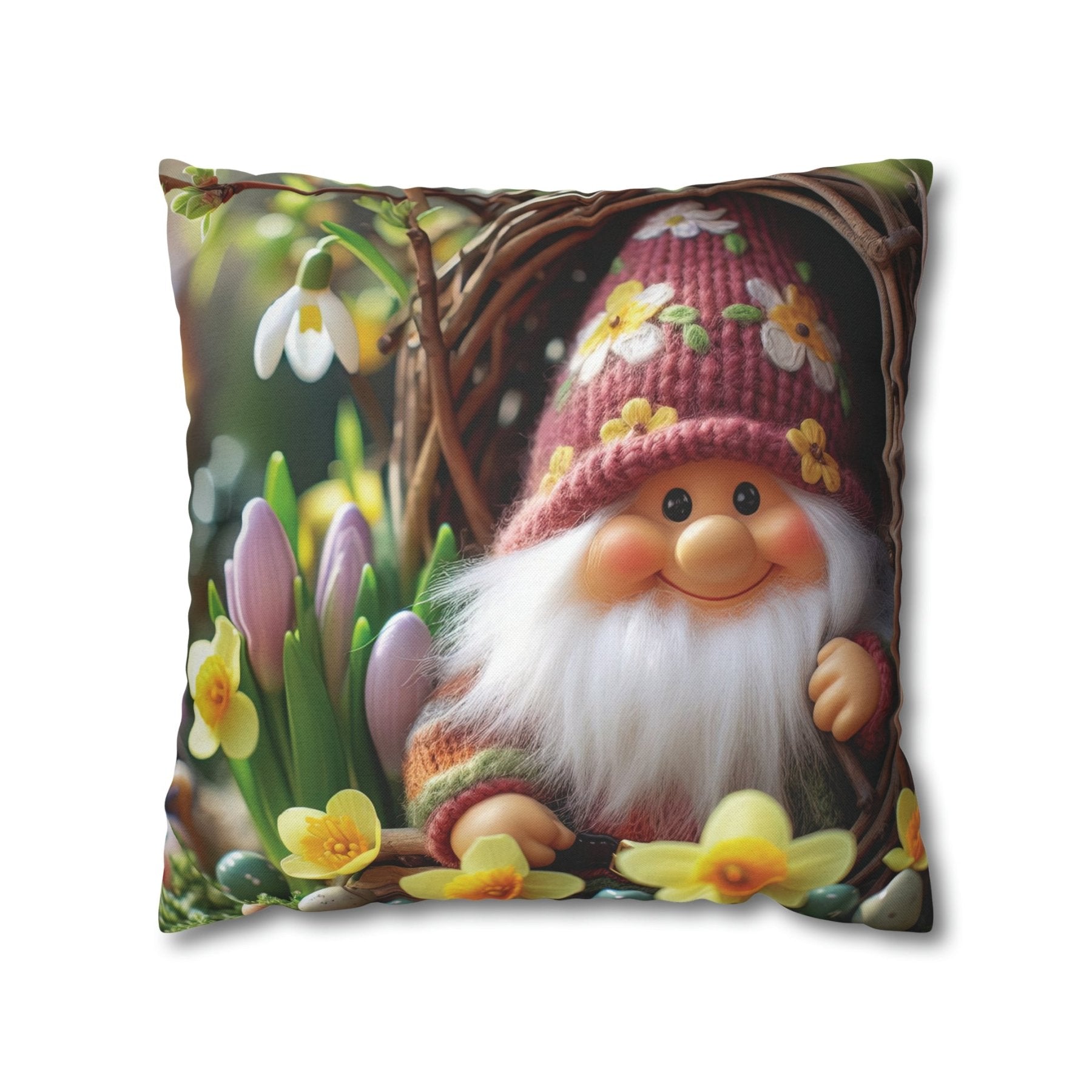 Gnome & Flowers Throw Pillow Cover, Throw Pillow Case, Qty 1, (4) - Janlyn's Crafts