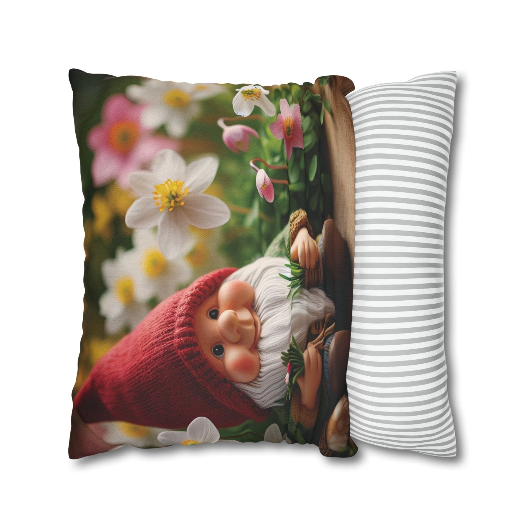 Gnome & Flowers Throw Pillow Cover, Throw Pillow Case, Qty 1, (5) - Janlyn's Crafts