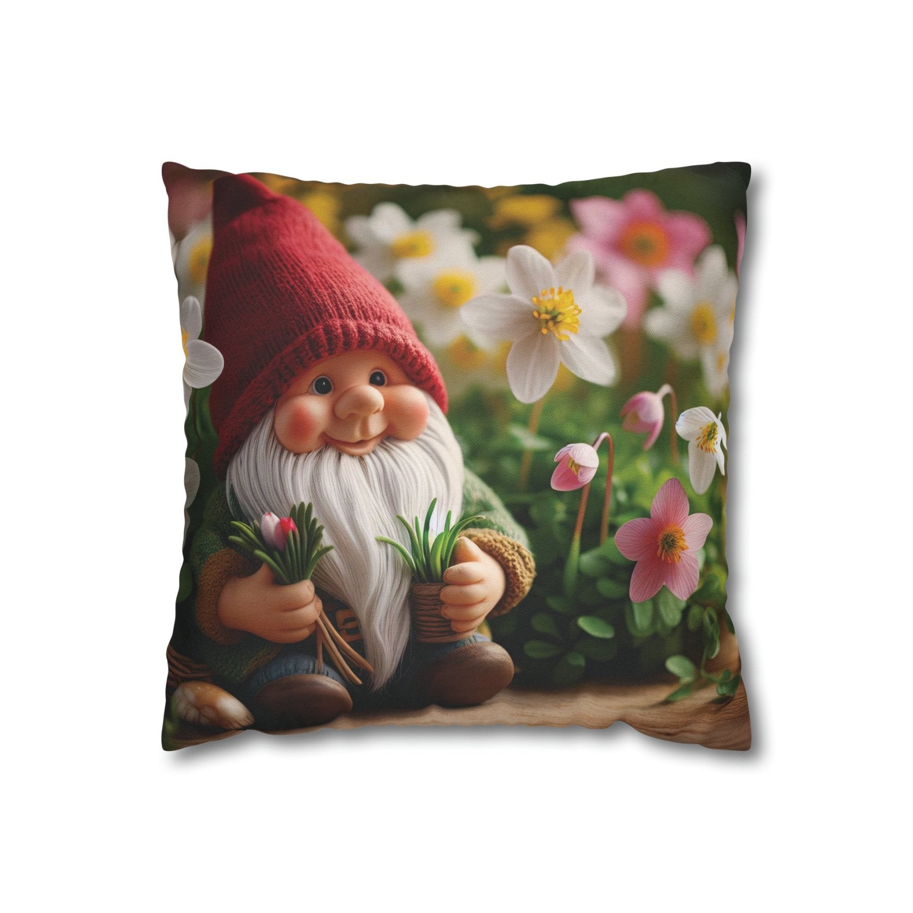 Gnome & Flowers Throw Pillow Cover, Throw Pillow Case, Qty 1, (5) - Janlyn's Crafts