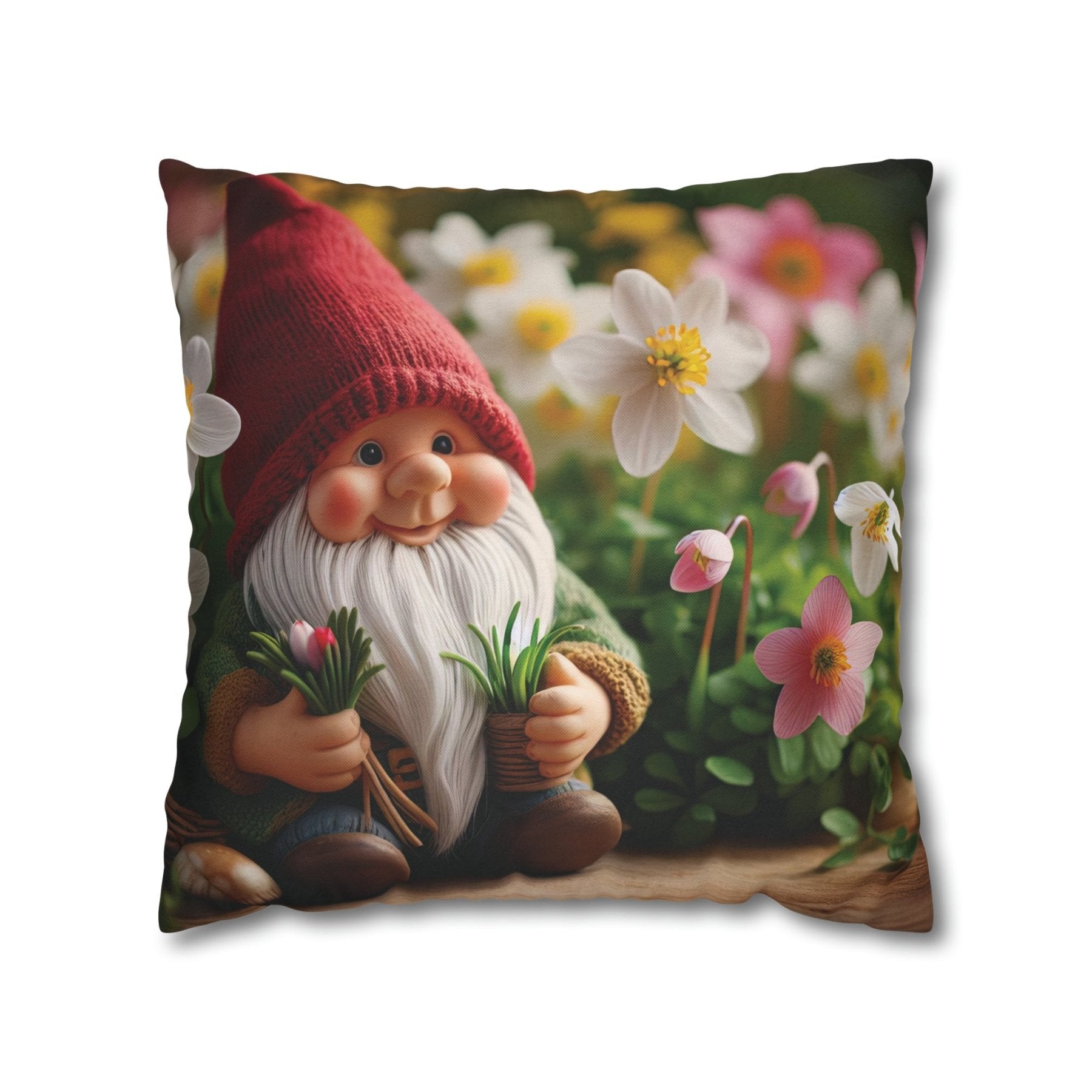 Gnome & Flowers Throw Pillow Cover, Throw Pillow Case, Qty 1, (5) - Janlyn's Crafts