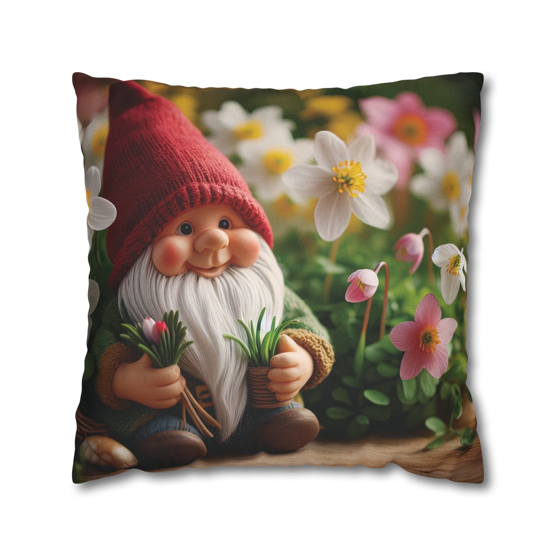 Gnome & Flowers Throw Pillow Cover, Throw Pillow Case, Qty 1, (5) - Janlyn's Crafts