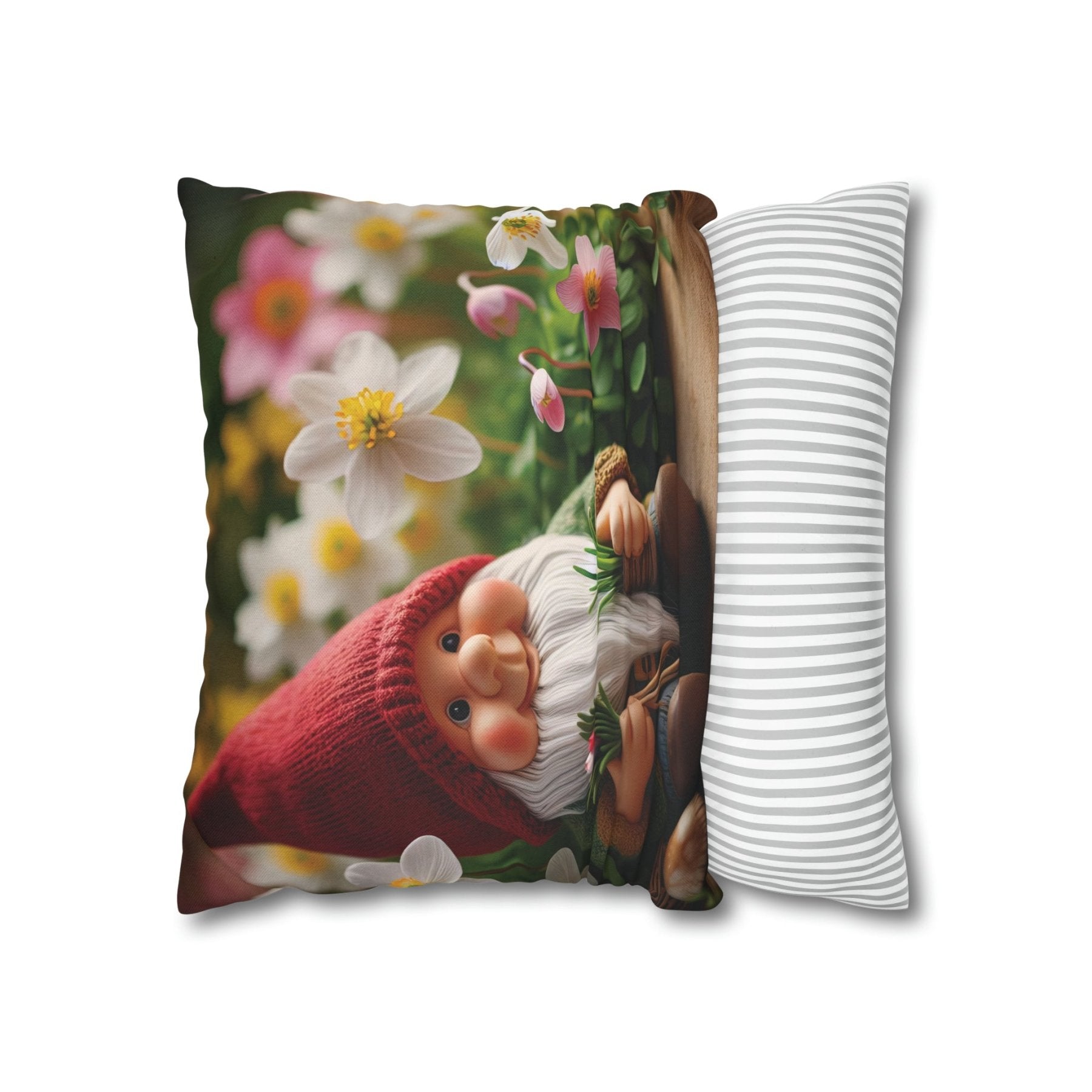 Gnome & Flowers Throw Pillow Cover, Throw Pillow Case, Qty 1, (5) - Janlyn's Crafts