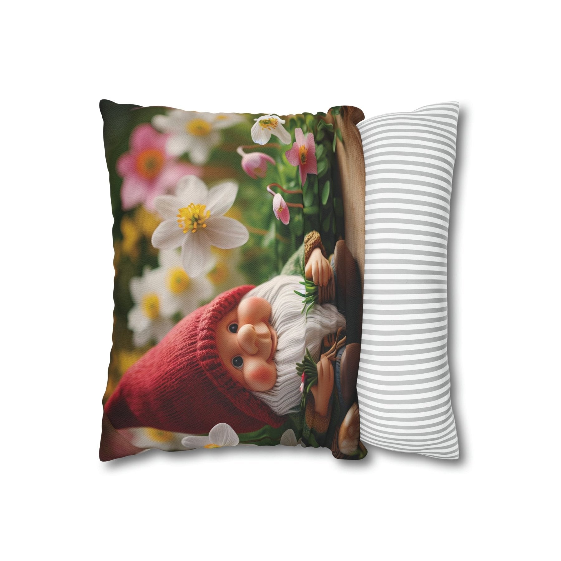 Gnome & Flowers Throw Pillow Cover, Throw Pillow Case, Qty 1, (5) - Janlyn's Crafts