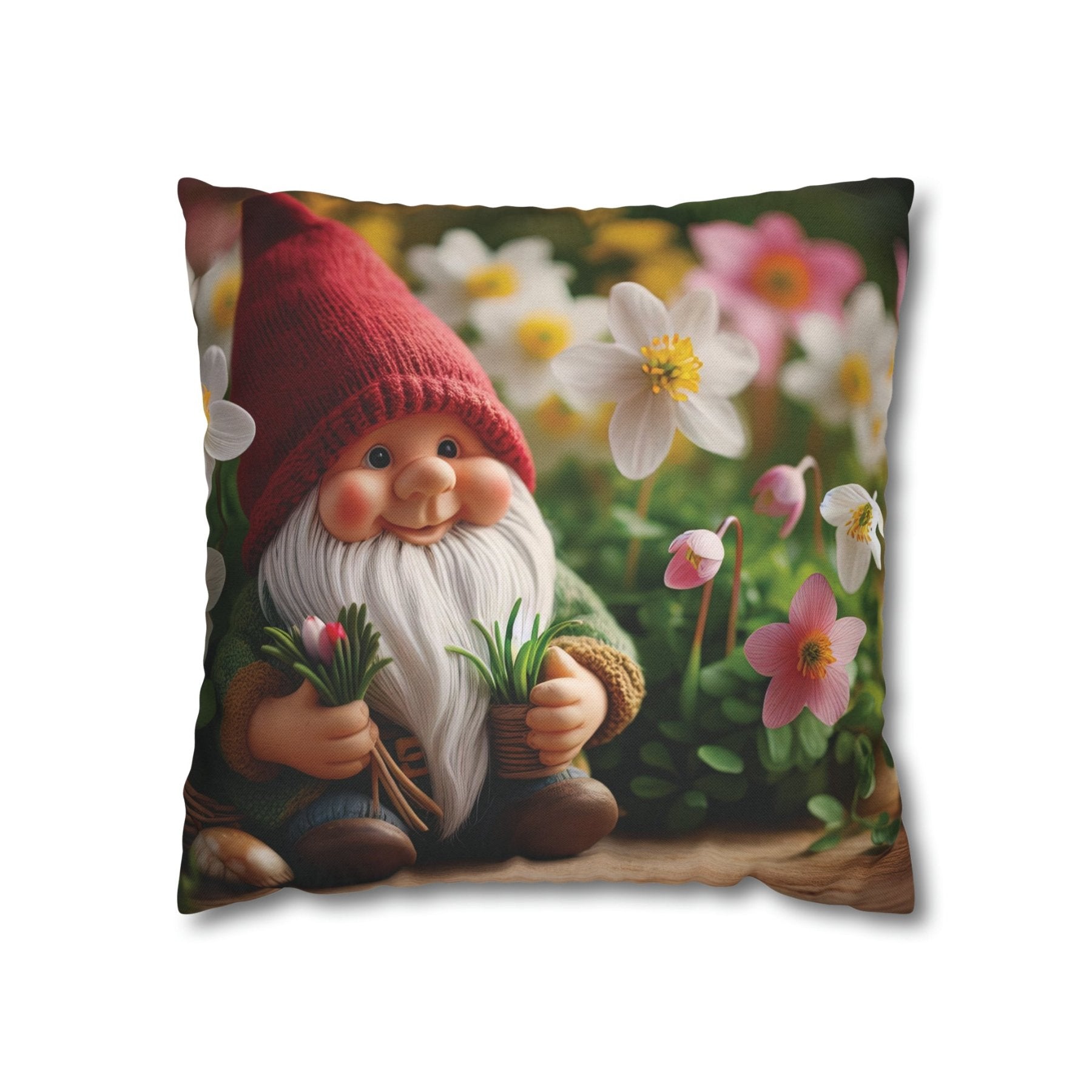 Gnome & Flowers Throw Pillow Cover, Throw Pillow Case, Qty 1, (5) - Janlyn's Crafts