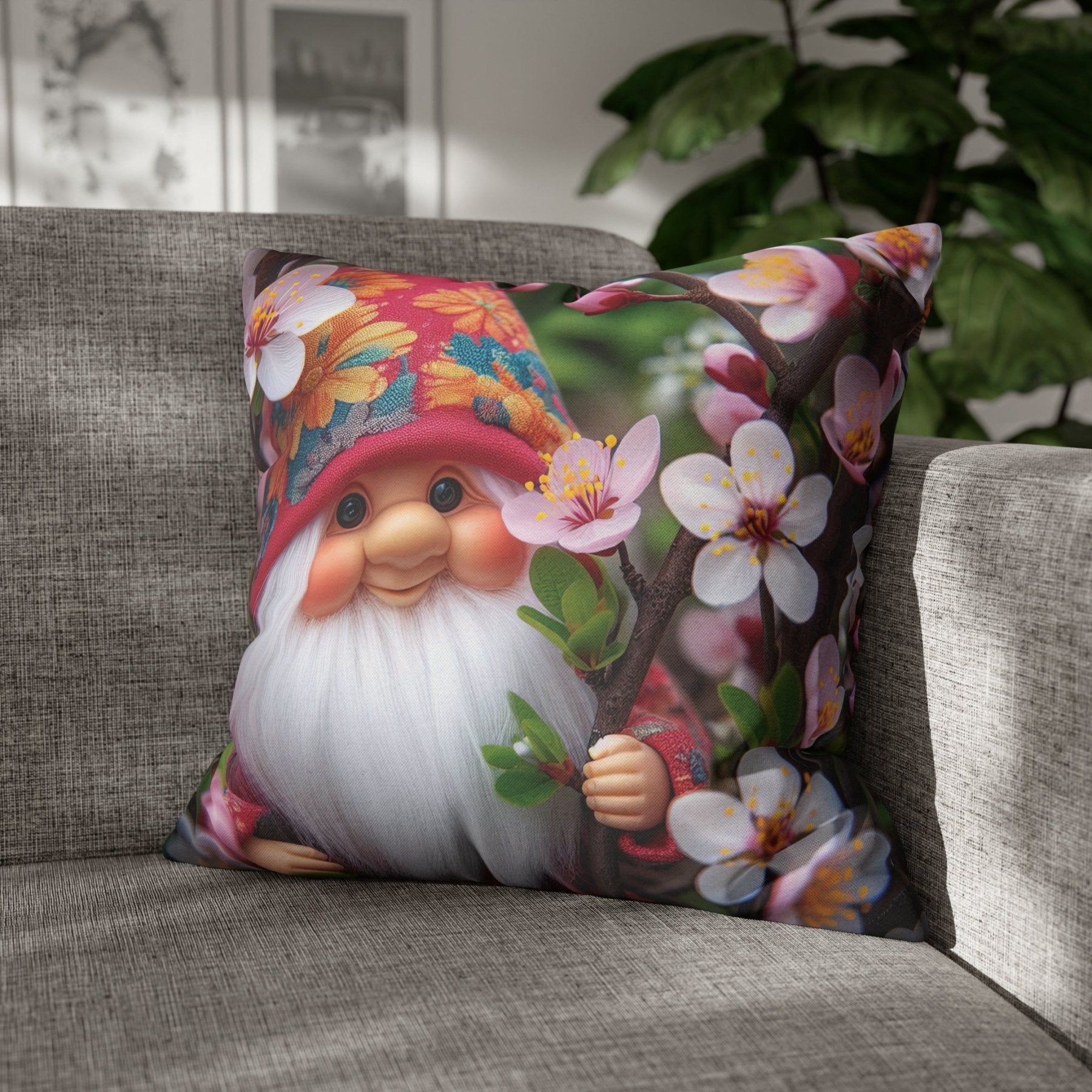 Gnome & Flowers Throw Pillow Cover, Throw Pillow Case, Qty 1, (6) - Janlyn's Crafts