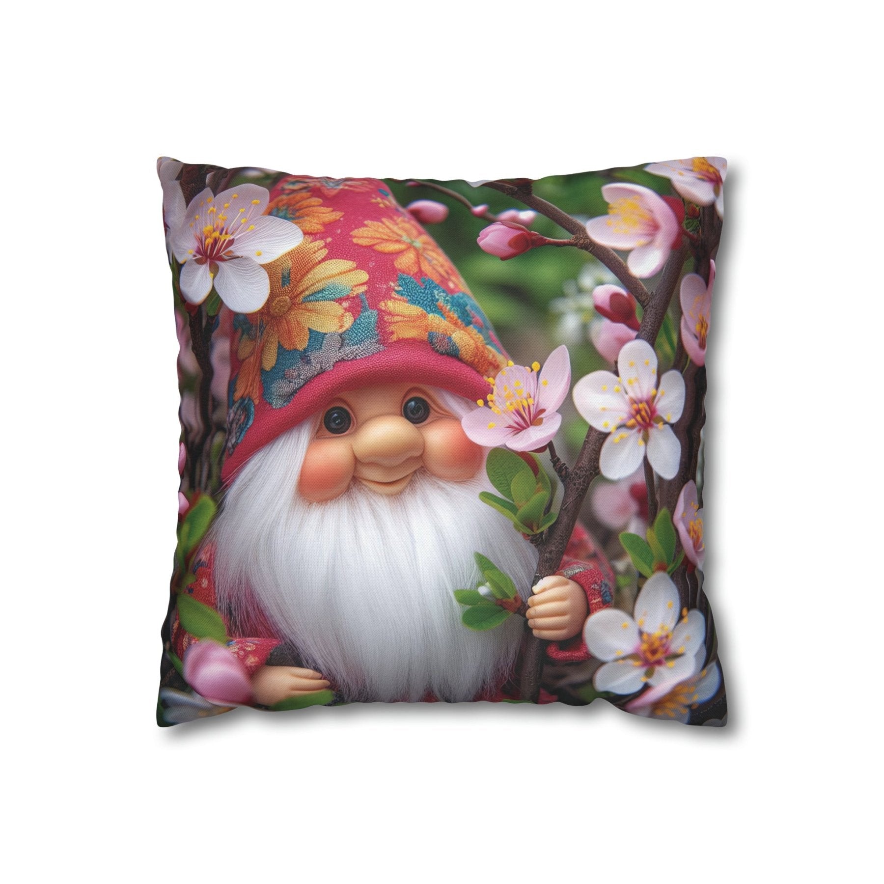 Gnome & Flowers Throw Pillow Cover, Throw Pillow Case, Qty 1, (6) - Janlyn's Crafts