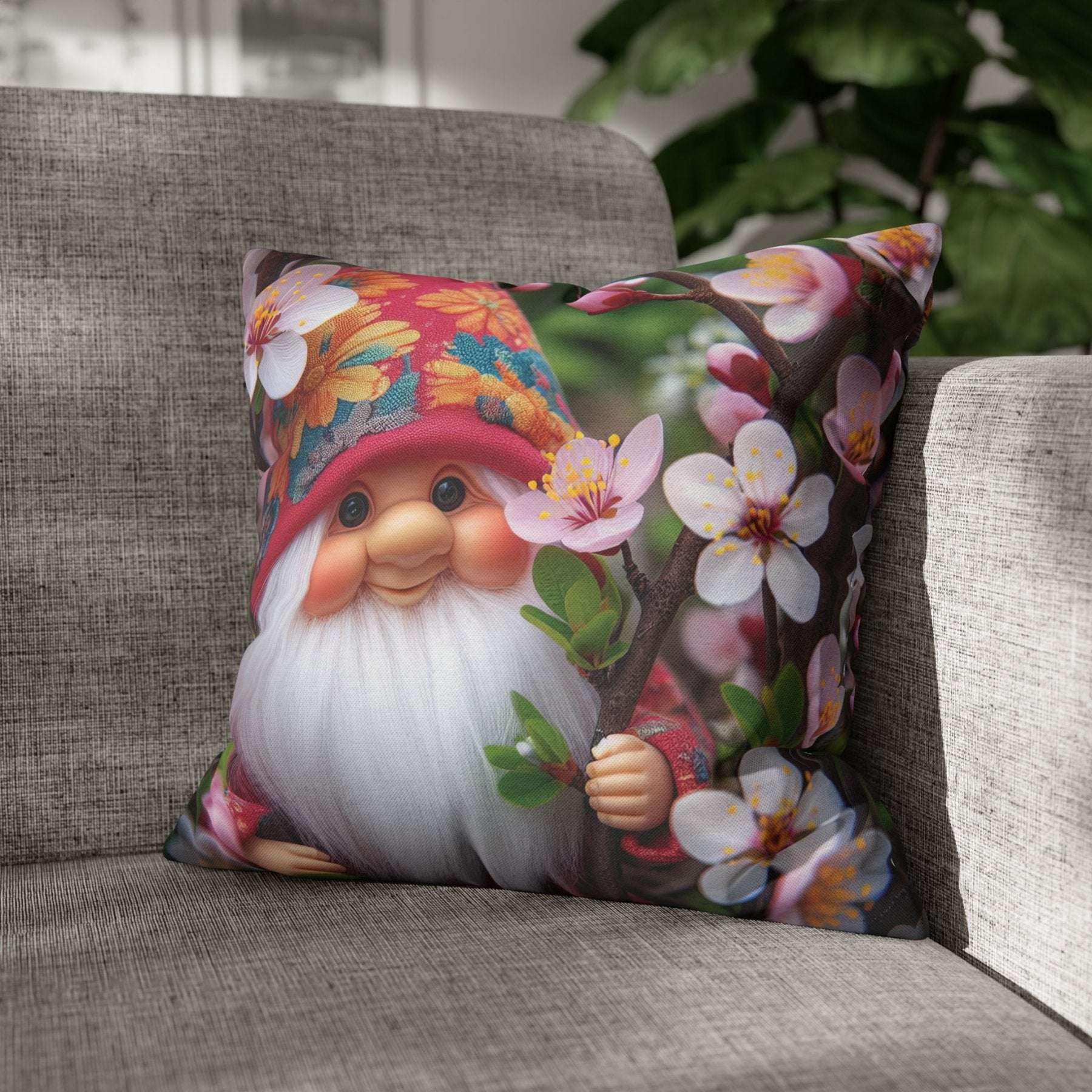 Gnome & Flowers Throw Pillow Cover, Throw Pillow Case, Qty 1, (6) - Janlyn's Crafts