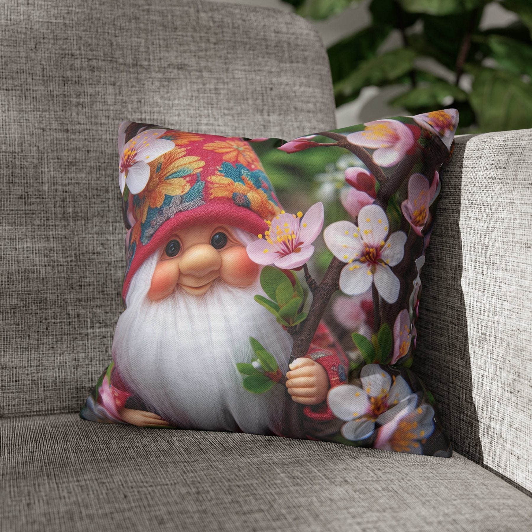 Gnome & Flowers Throw Pillow Cover, Throw Pillow Case, Qty 1, (6) - Janlyn's Crafts