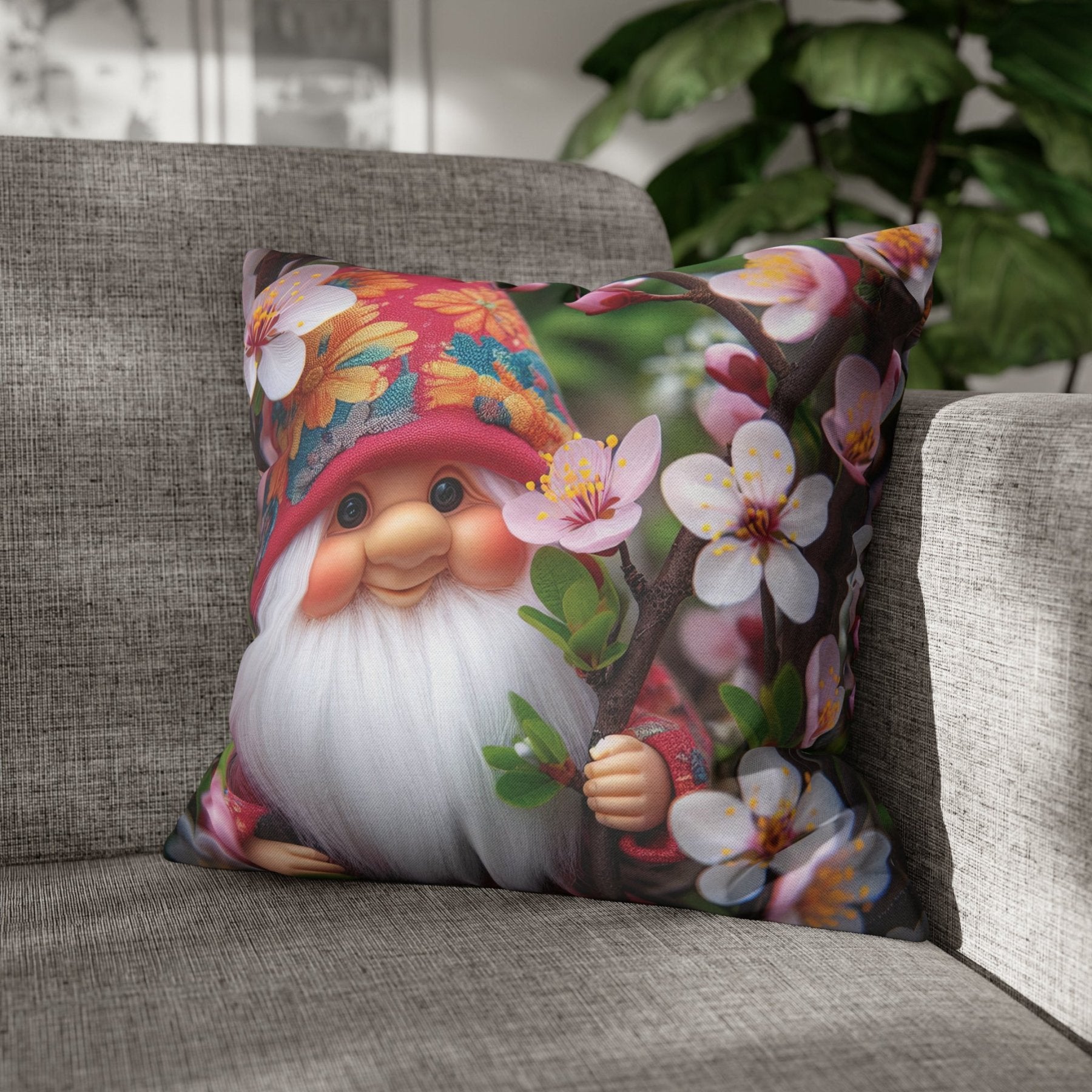 Gnome & Flowers Throw Pillow Cover, Throw Pillow Case, Qty 1, (6) - Janlyn's Crafts