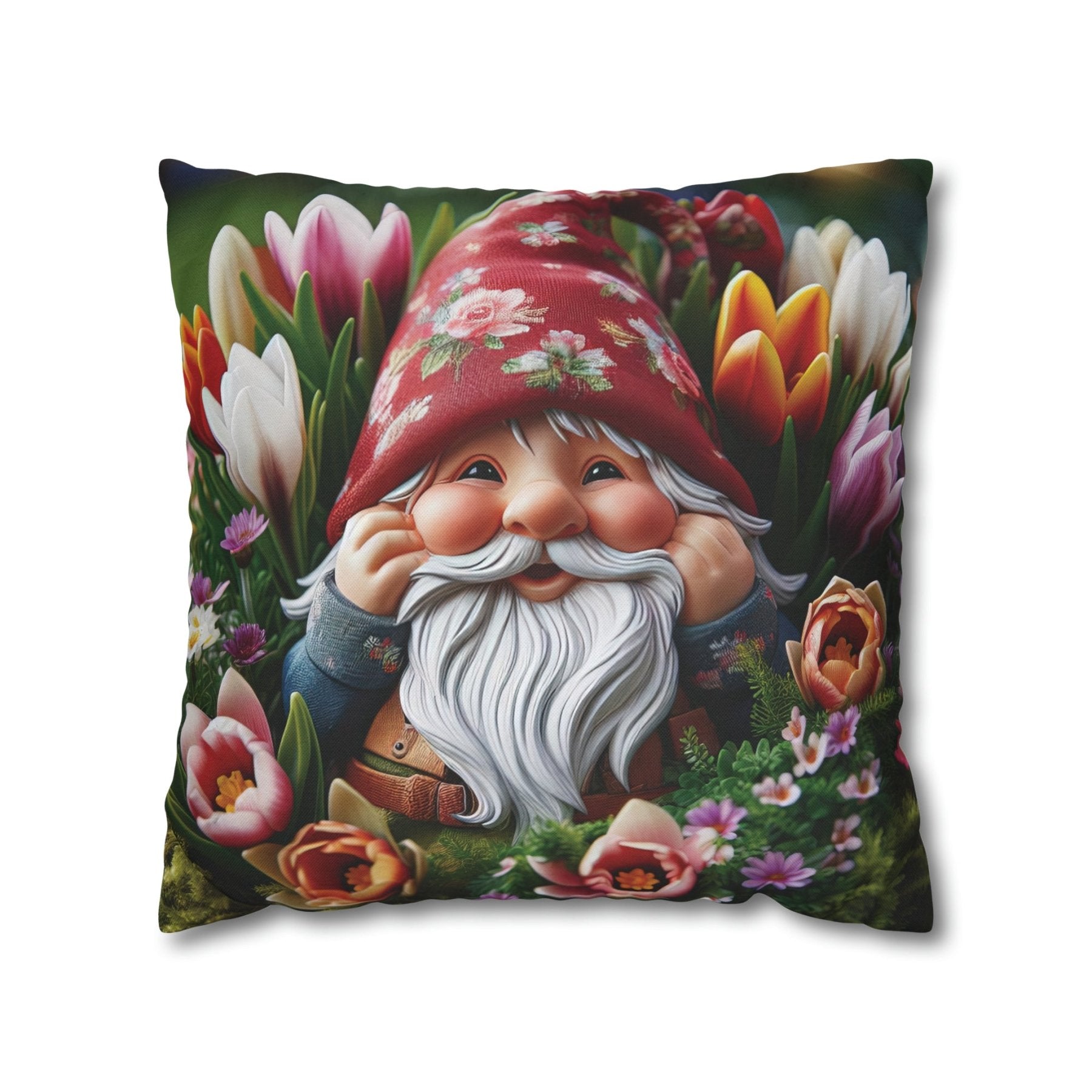 Gnome & Flowers Throw Pillow Cover, Throw Pillow Case, Qty 1, (7) - Janlyn's Crafts