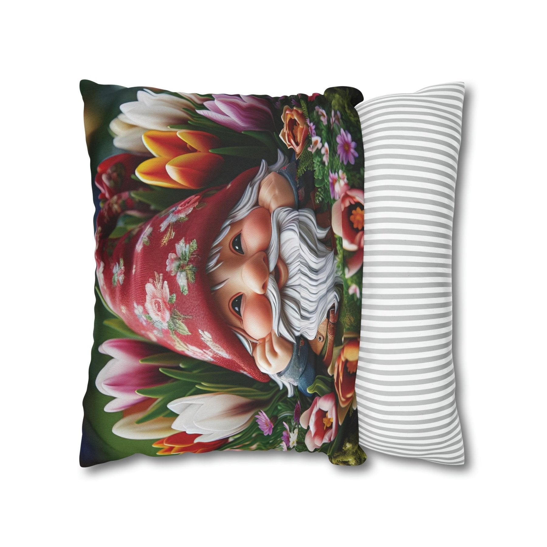 Gnome & Flowers Throw Pillow Cover, Throw Pillow Case, Qty 1, (7) - Janlyn's Crafts