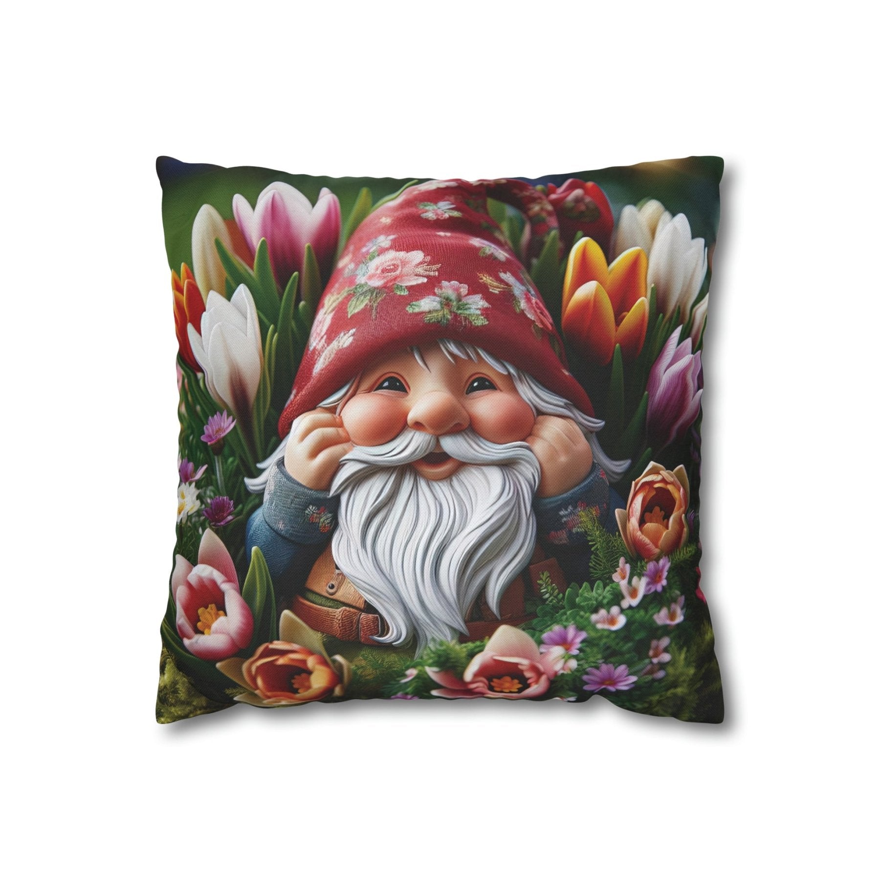 Gnome & Flowers Throw Pillow Cover, Throw Pillow Case, Qty 1, (7) - Janlyn's Crafts