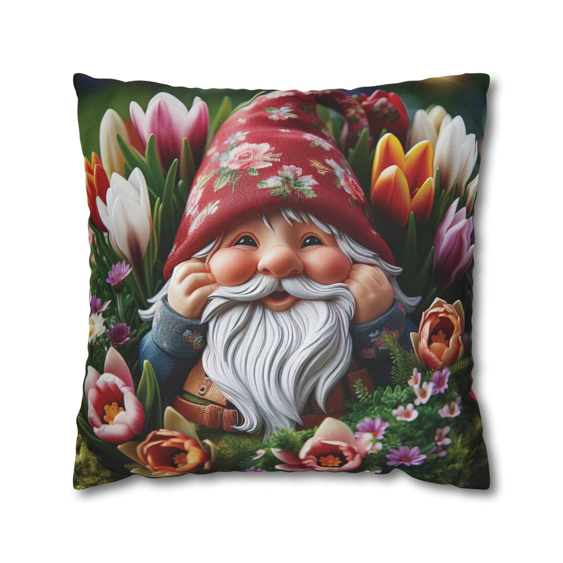 Gnome & Flowers Throw Pillow Cover, Throw Pillow Case, Qty 1, (7) - Janlyn's Crafts