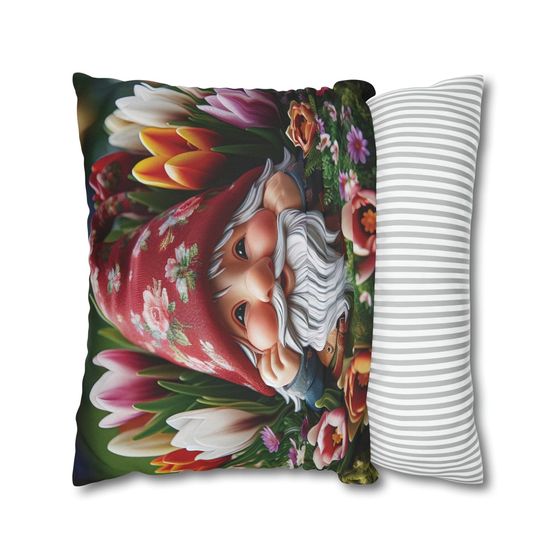 Gnome & Flowers Throw Pillow Cover, Throw Pillow Case, Qty 1, (7) - Janlyn's Crafts