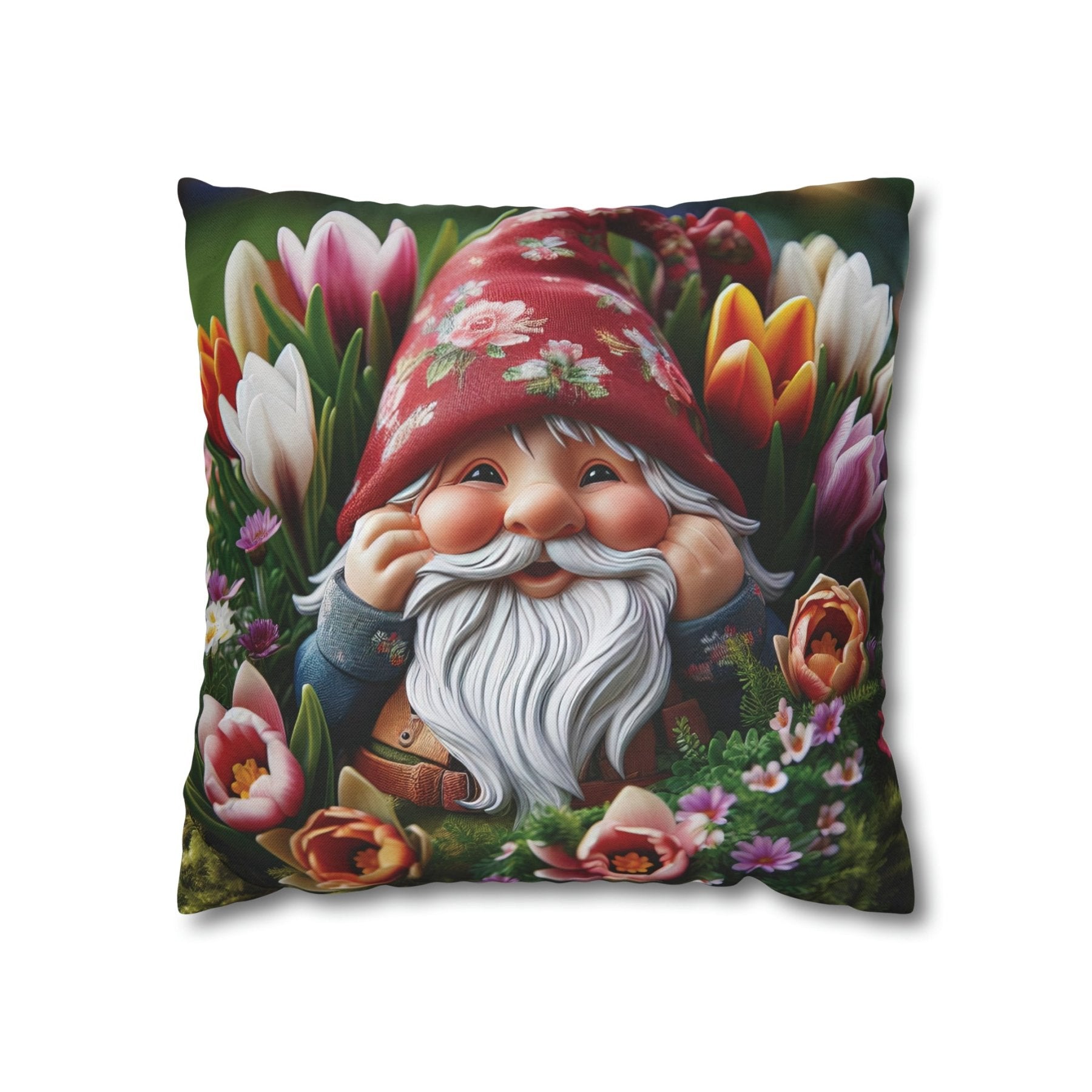 Gnome & Flowers Throw Pillow Cover, Throw Pillow Case, Qty 1, (7) - Janlyn's Crafts