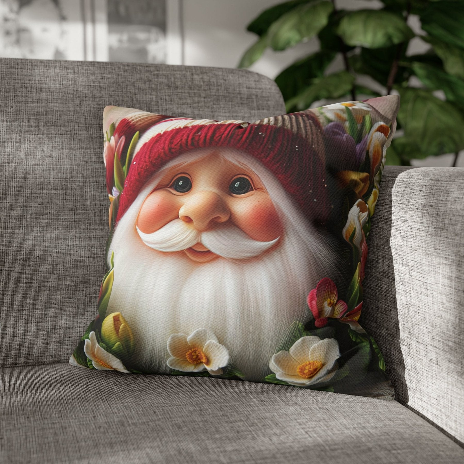 Gnome & Flowers Throw Pillow Cover, Throw Pillow Case, Qty 1, (8) - Janlyn's Crafts