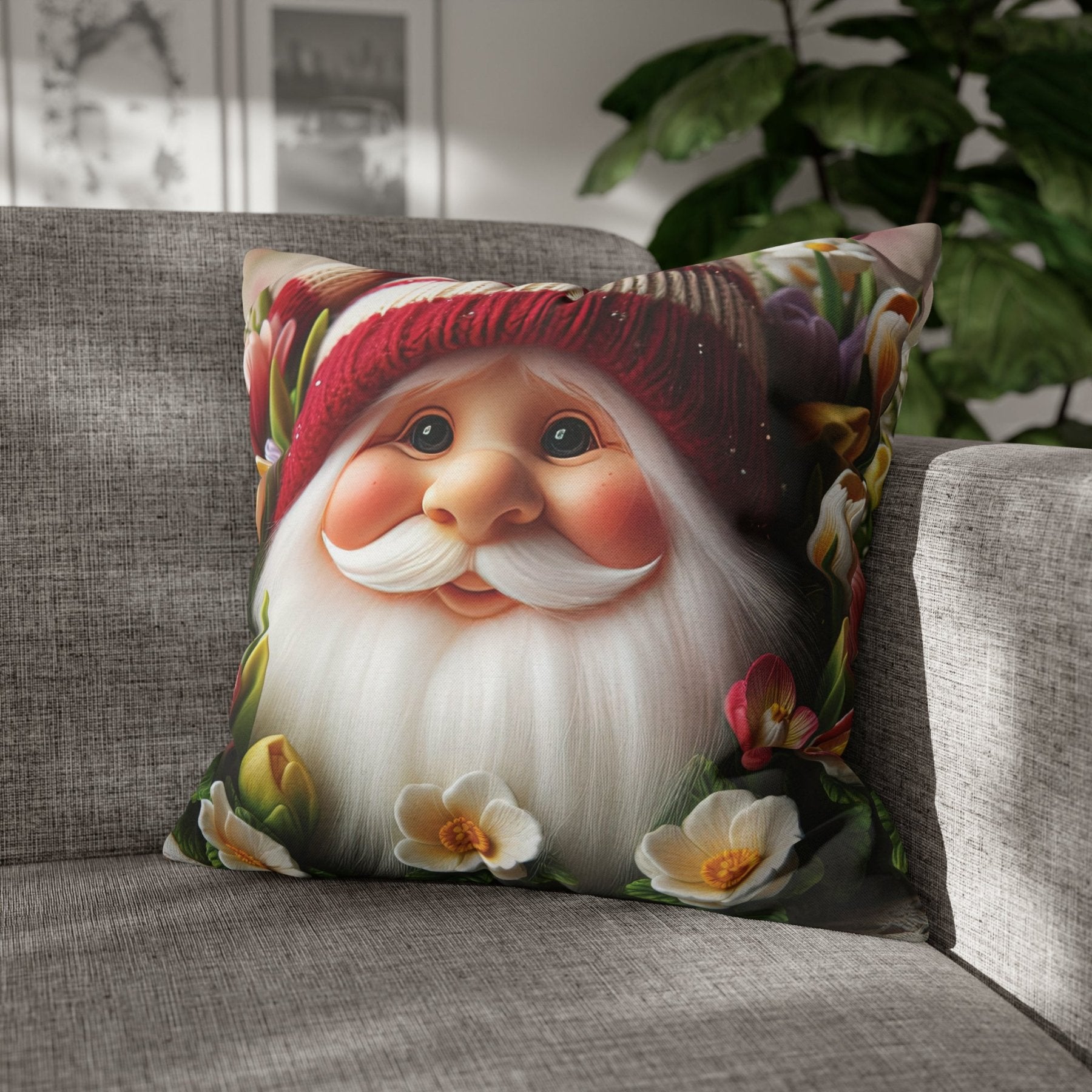 Gnome & Flowers Throw Pillow Cover, Throw Pillow Case, Qty 1, (8) - Janlyn's Crafts