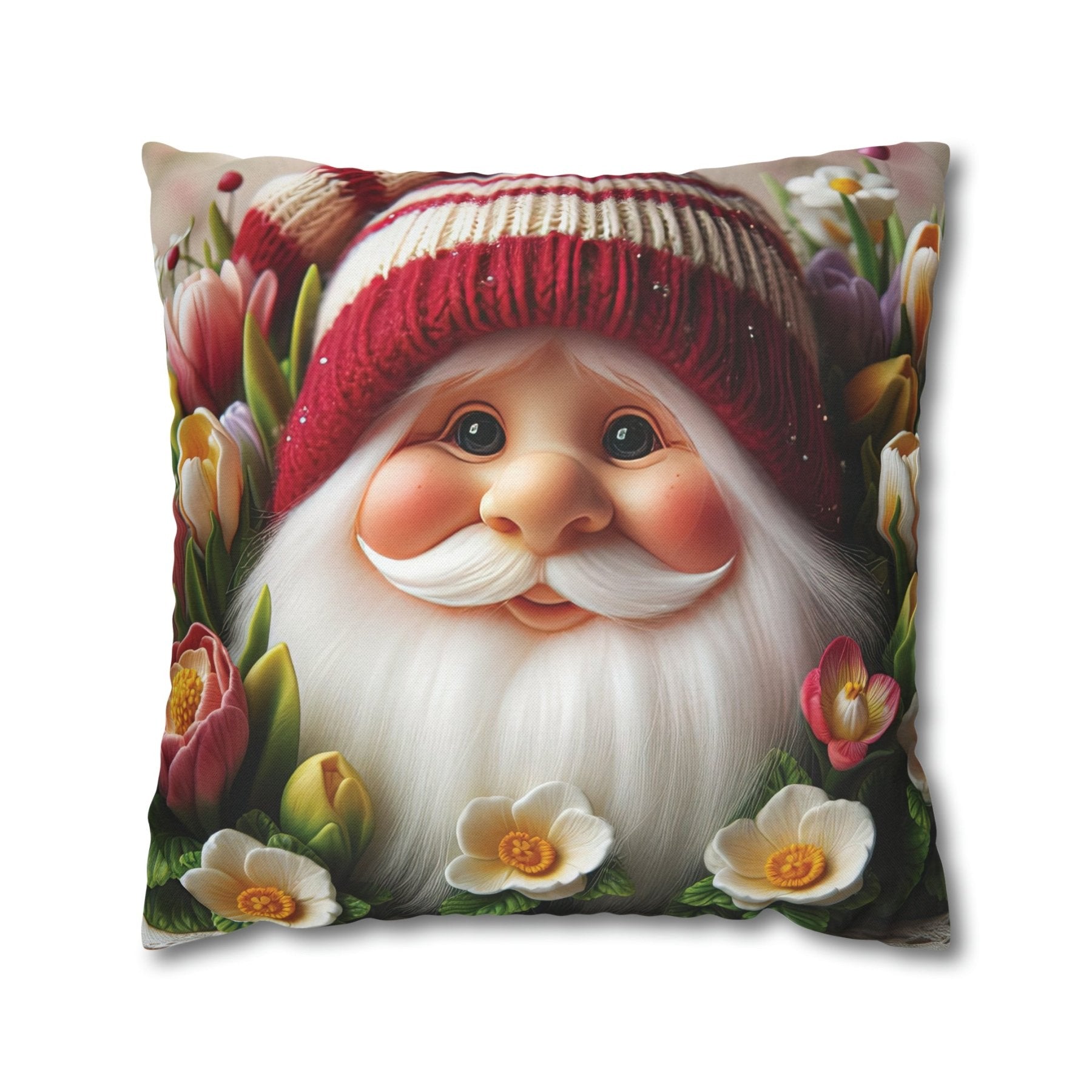 Gnome & Flowers Throw Pillow Cover, Throw Pillow Case, Qty 1, (8) - Janlyn's Crafts