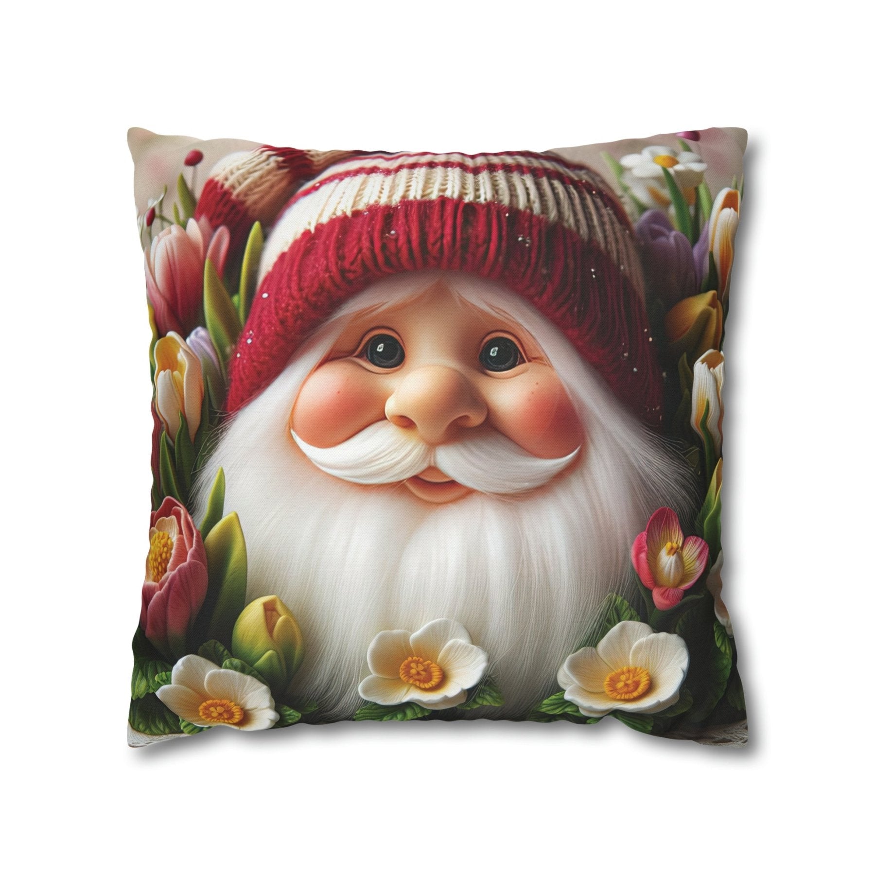 Gnome & Flowers Throw Pillow Cover, Throw Pillow Case, Qty 1, (8) - Janlyn's Crafts