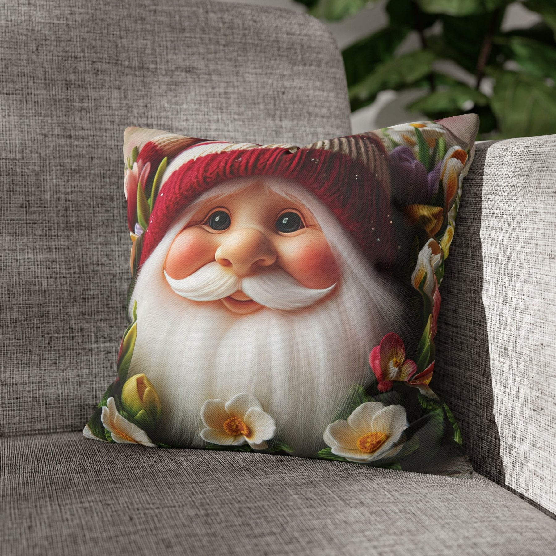 Gnome & Flowers Throw Pillow Cover, Throw Pillow Case, Qty 1, (8) - Janlyn's Crafts