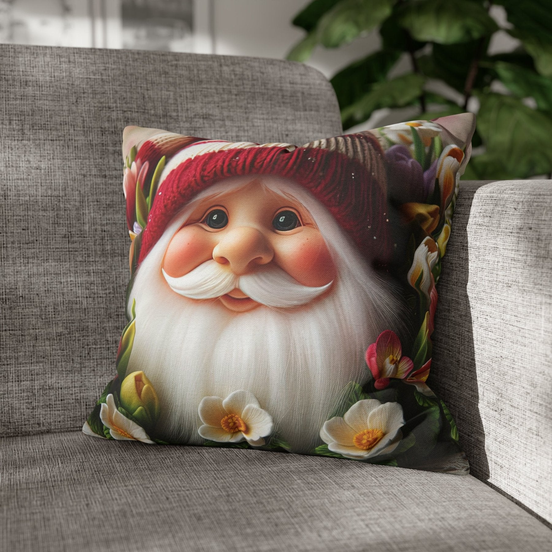 Gnome & Flowers Throw Pillow Cover, Throw Pillow Case, Qty 1, (8) - Janlyn's Crafts