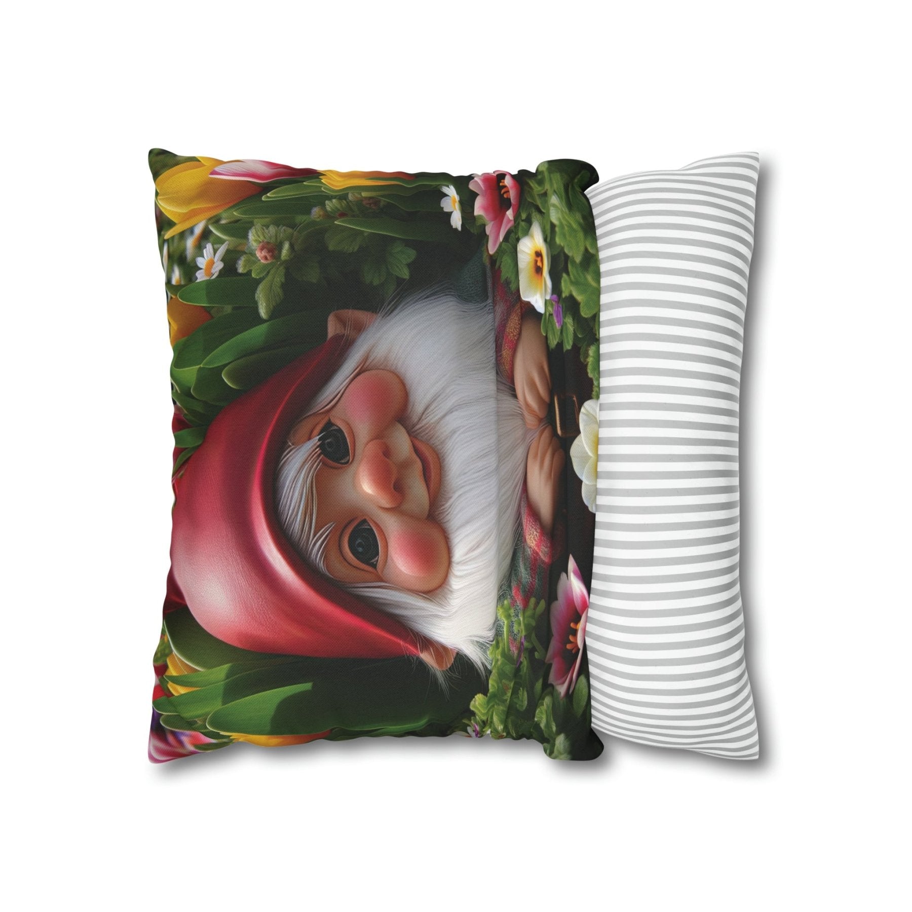 Gnome & Flowers Throw Pillow Cover, Throw Pillow Case, Qty 1, (9) - Janlyn's Crafts