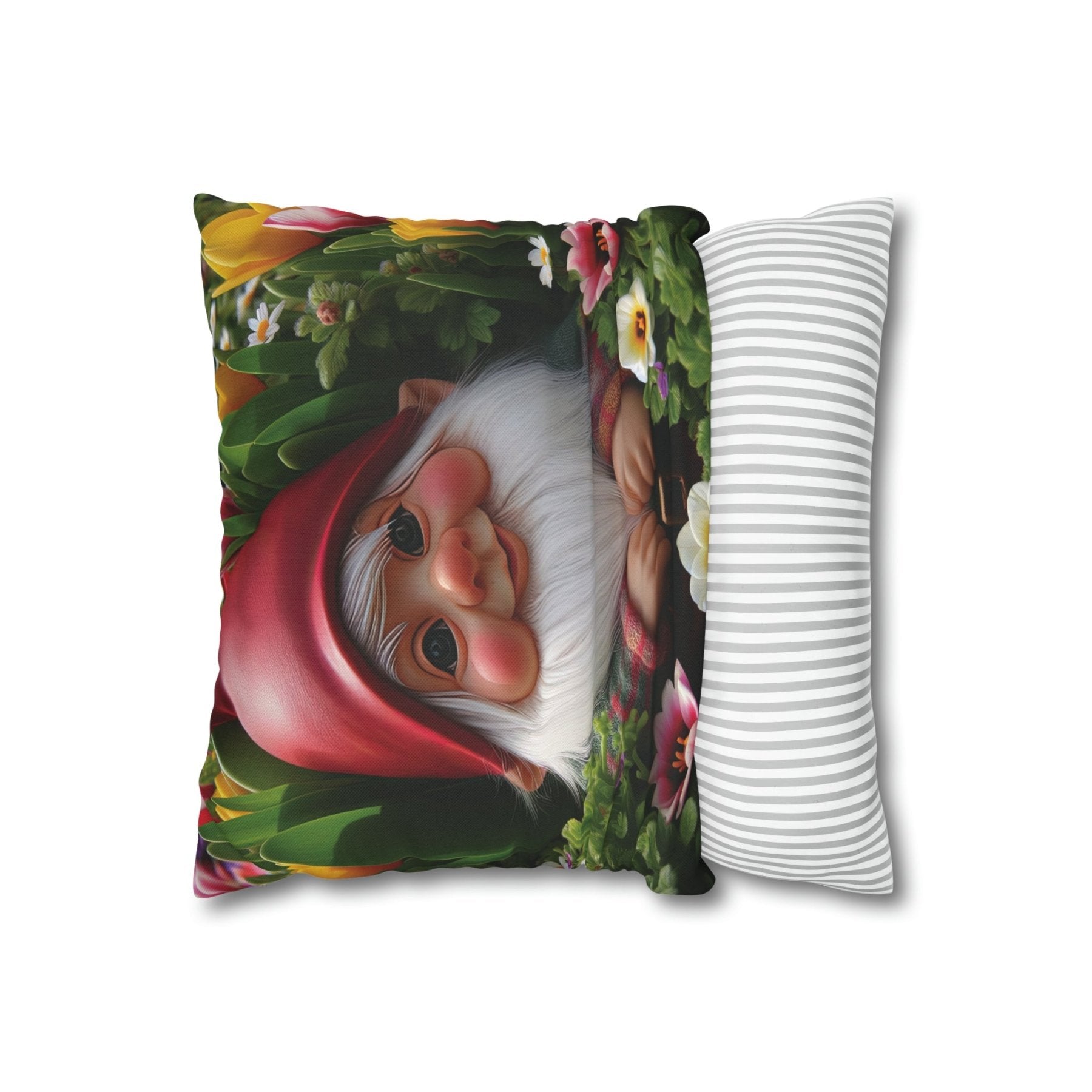 Gnome & Flowers Throw Pillow Cover, Throw Pillow Case, Qty 1, (9) - Janlyn's Crafts