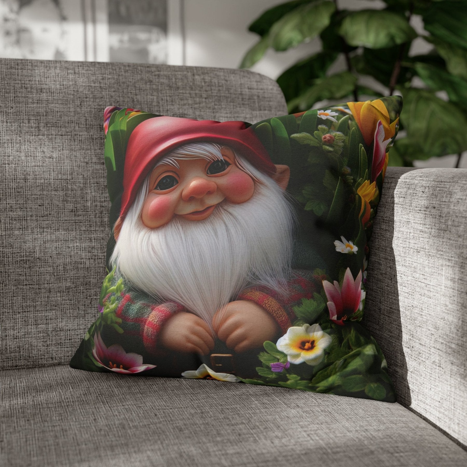 Gnome & Flowers Throw Pillow Cover, Throw Pillow Case, Qty 1, (9) - Janlyn's Crafts