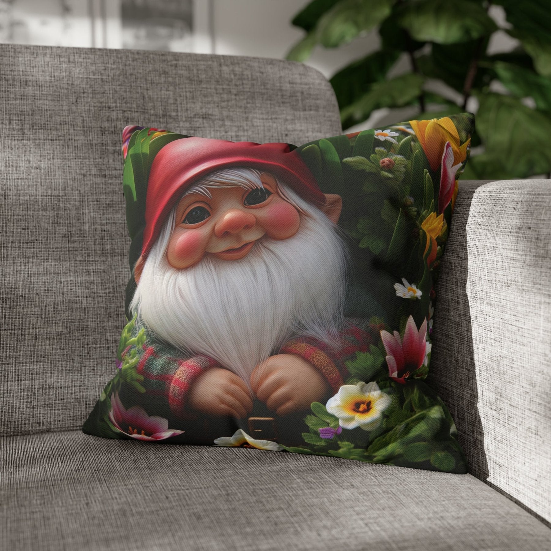 Gnome & Flowers Throw Pillow Cover, Throw Pillow Case, Qty 1, (9) - Janlyn's Crafts