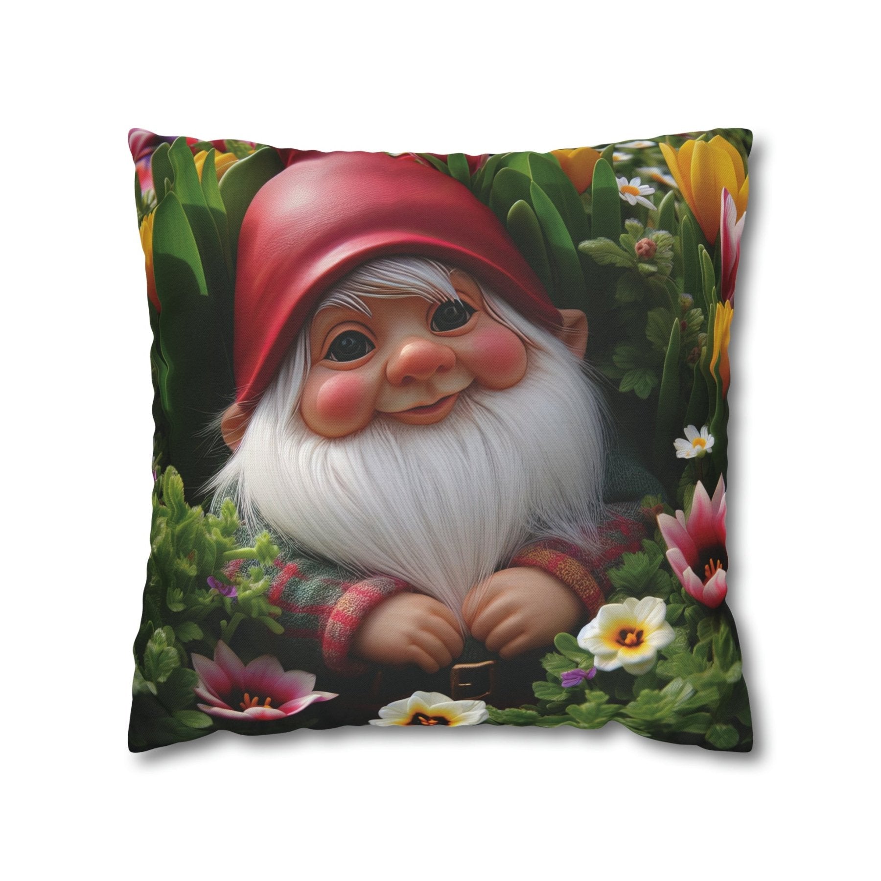 Gnome & Flowers Throw Pillow Cover, Throw Pillow Case, Qty 1, (9) - Janlyn's Crafts