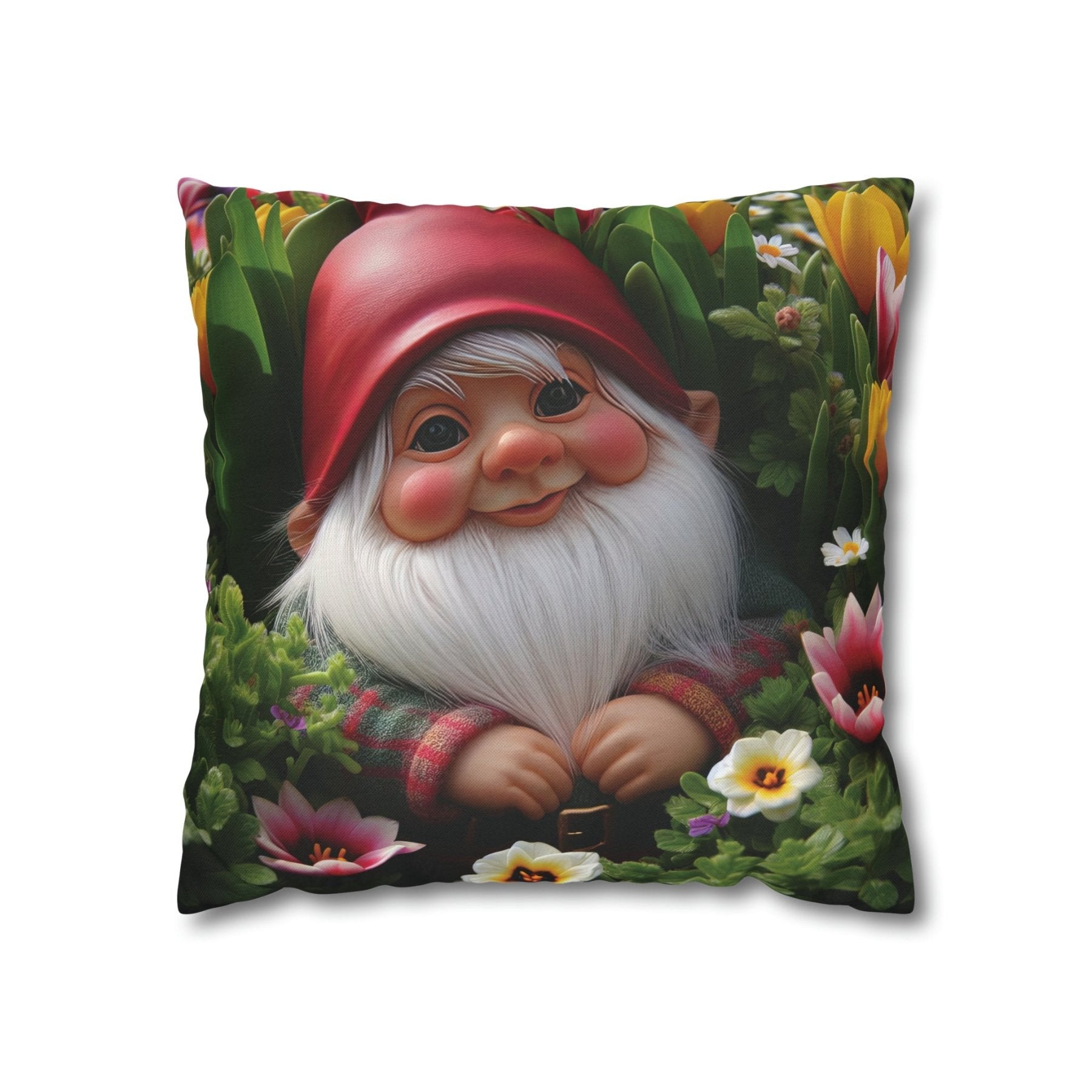 Gnome & Flowers Throw Pillow Cover, Throw Pillow Case, Qty 1, (9) - Janlyn's Crafts