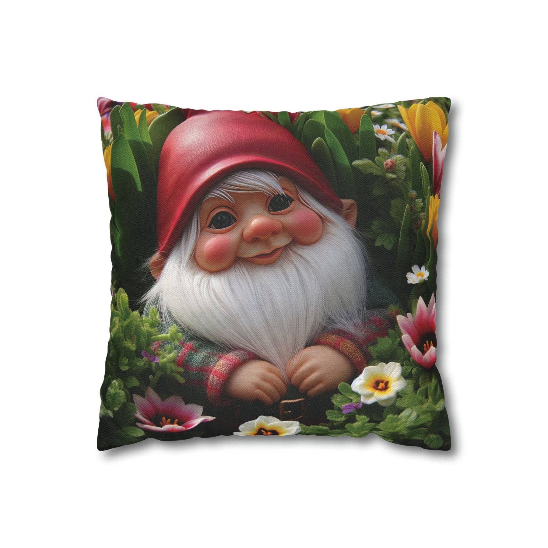 Gnome & Flowers Throw Pillow Cover, Throw Pillow Case, Qty 1, (9) - Janlyn's Crafts