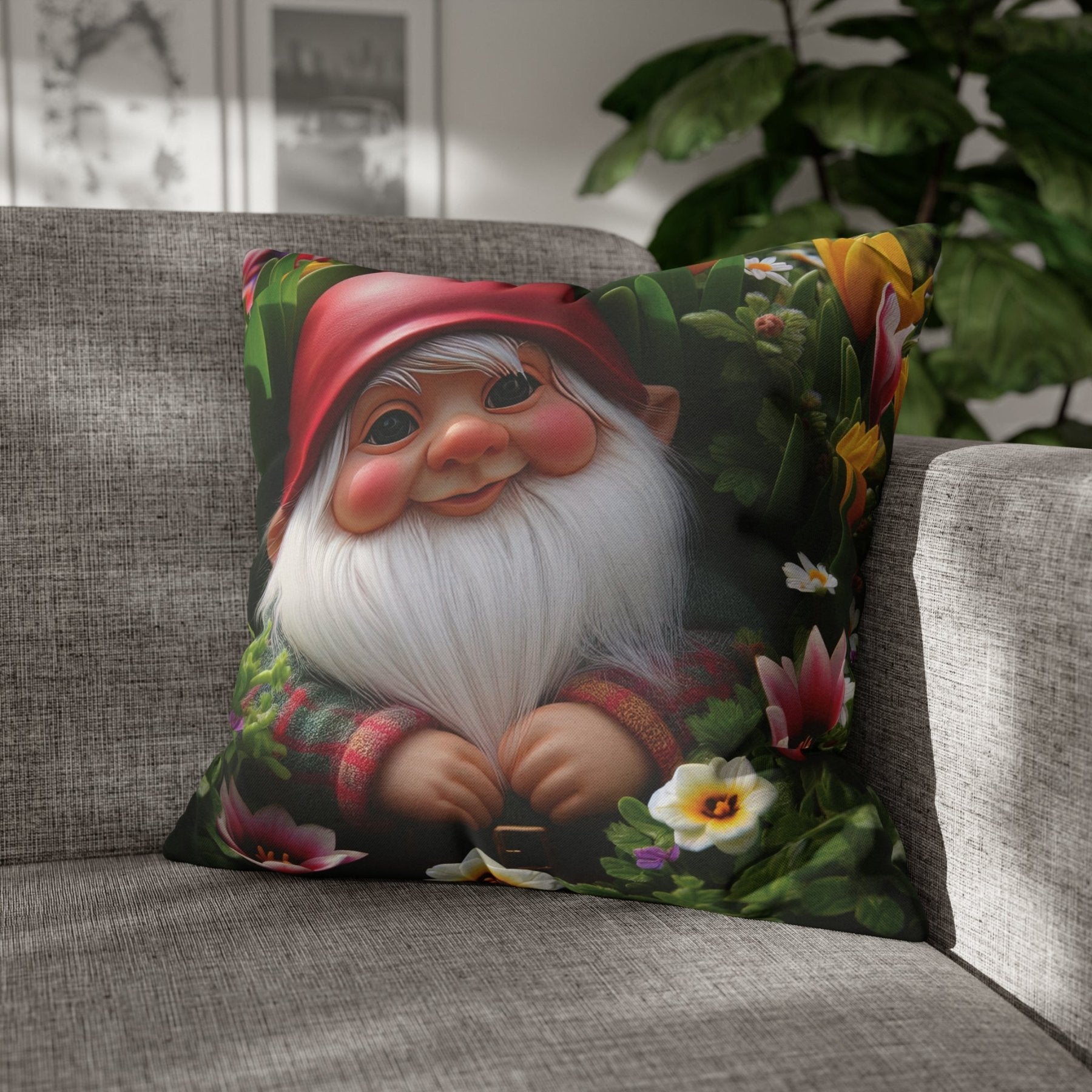 Gnome & Flowers Throw Pillow Cover, Throw Pillow Case, Qty 1, (9) - Janlyn's Crafts