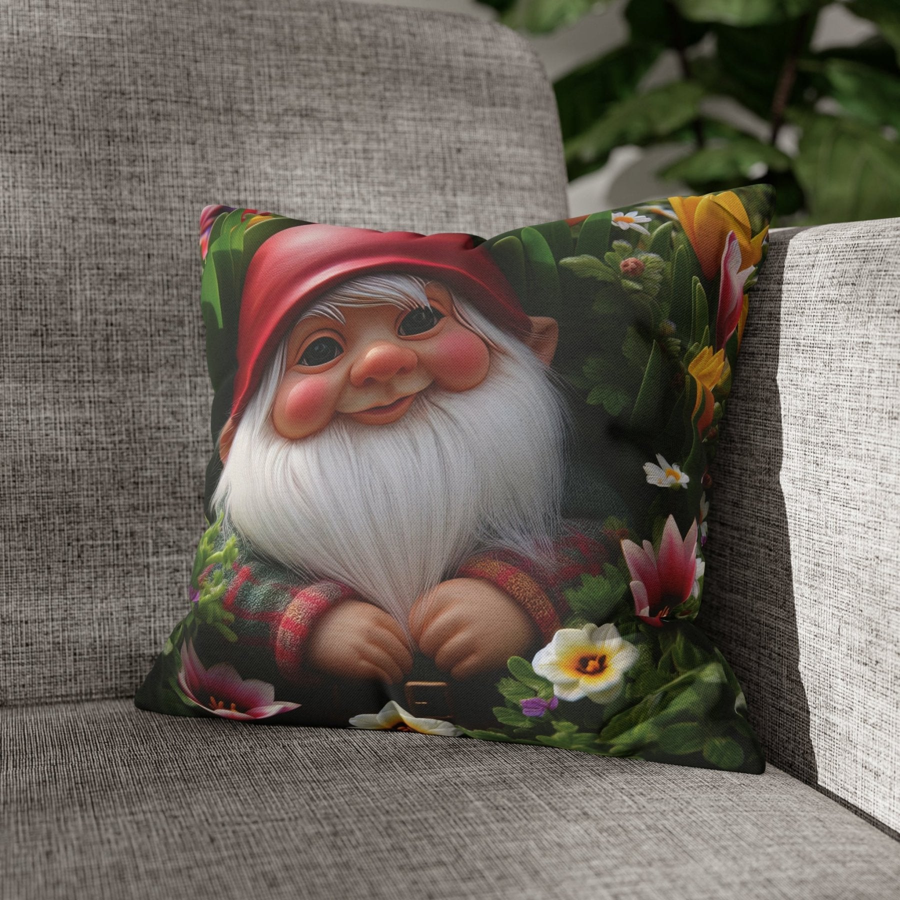 Gnome & Flowers Throw Pillow Cover, Throw Pillow Case, Qty 1, (9) - Janlyn's Crafts