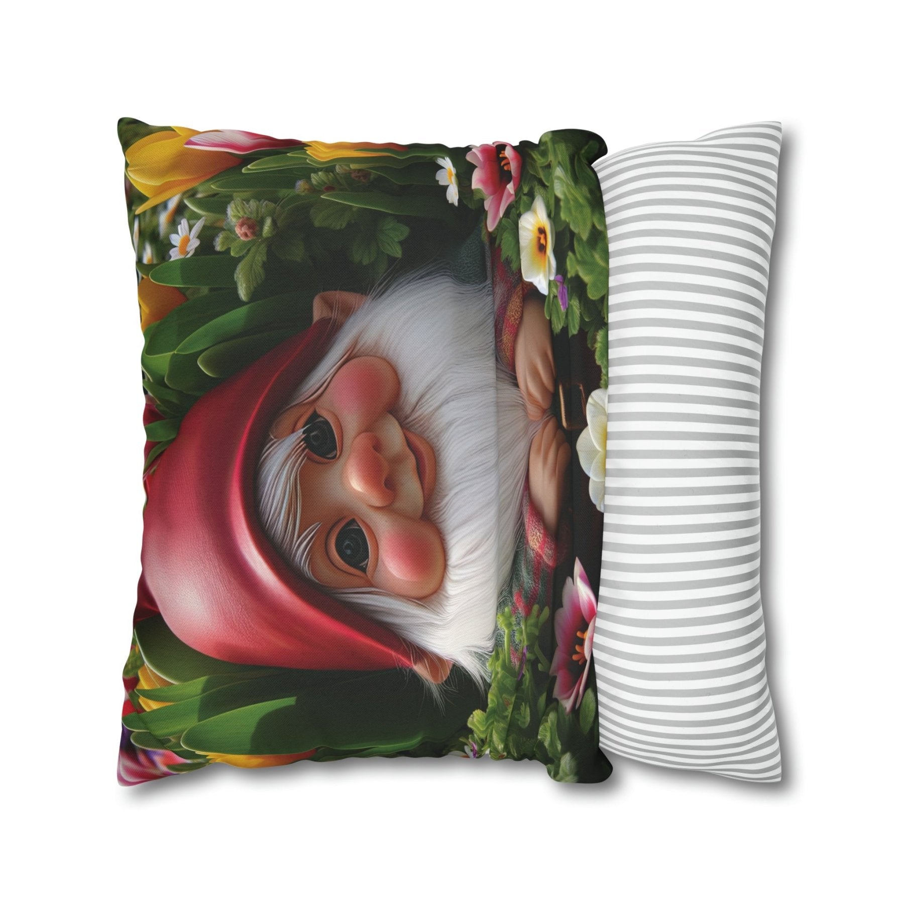 Gnome & Flowers Throw Pillow Cover, Throw Pillow Case, Qty 1, (9) - Janlyn's Crafts