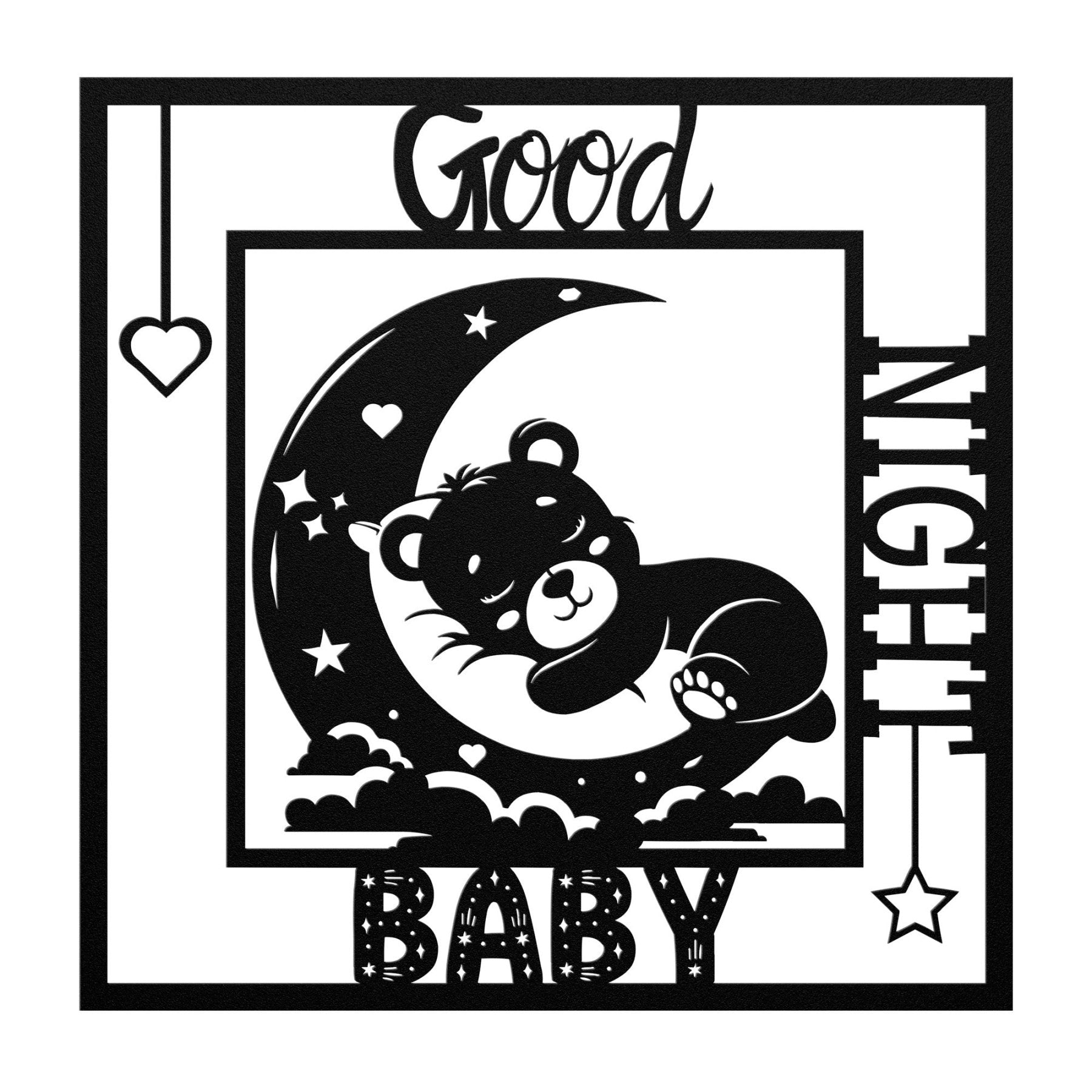 Good Night Baby, Sleeping Bear on Moon, Square Metal Sign - Janlyn's Crafts