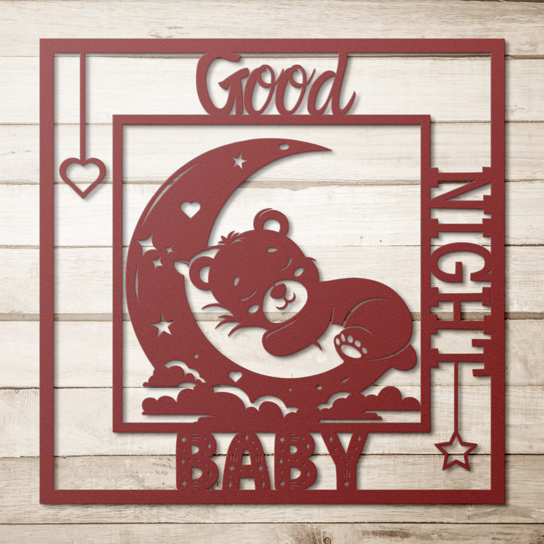 Good Night Baby, Sleeping Bear on Moon, Square Metal Sign - Janlyn's Crafts