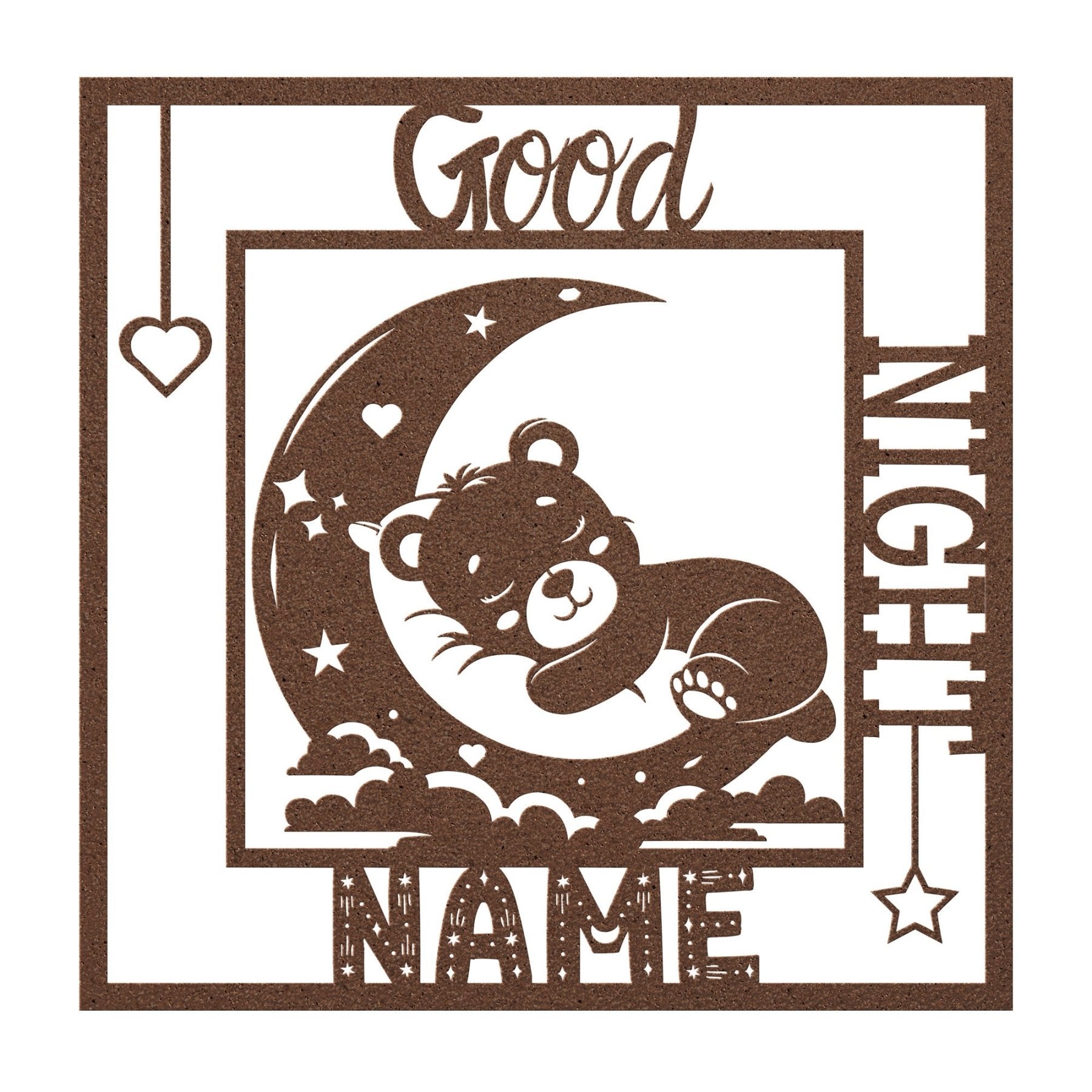 Good Night CHILD NAME, Sleeping Bear on Moon, Square Metal Sign - Janlyn's Crafts