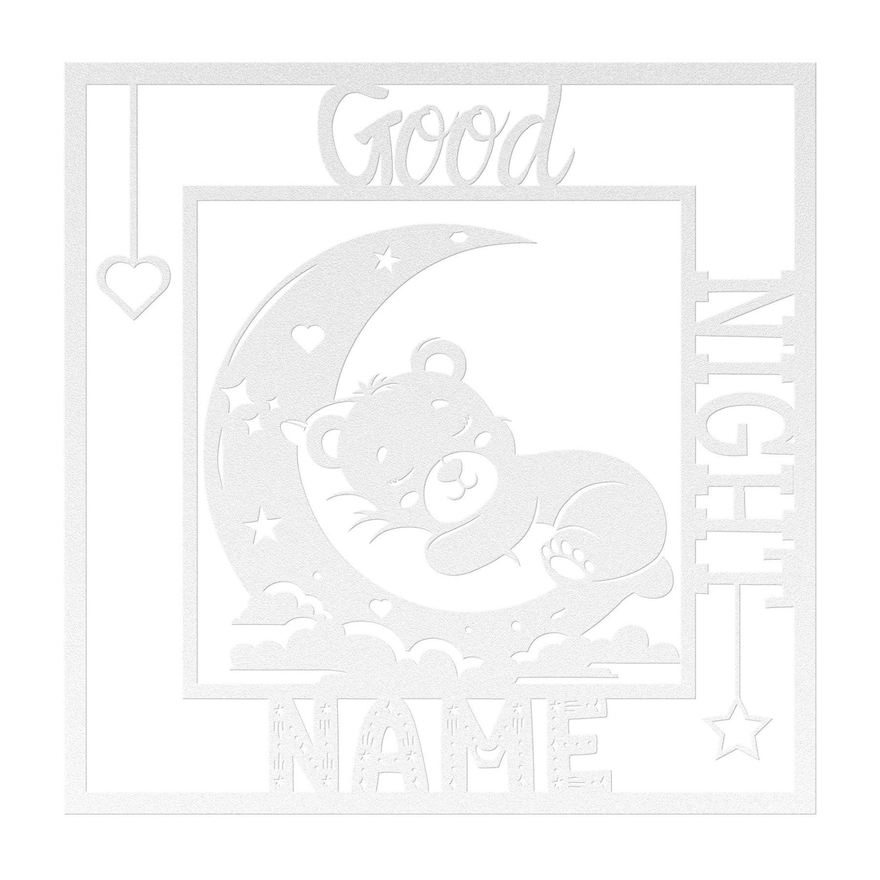 Good Night CHILD NAME, Sleeping Bear on Moon, Square Metal Sign - Janlyn's Crafts