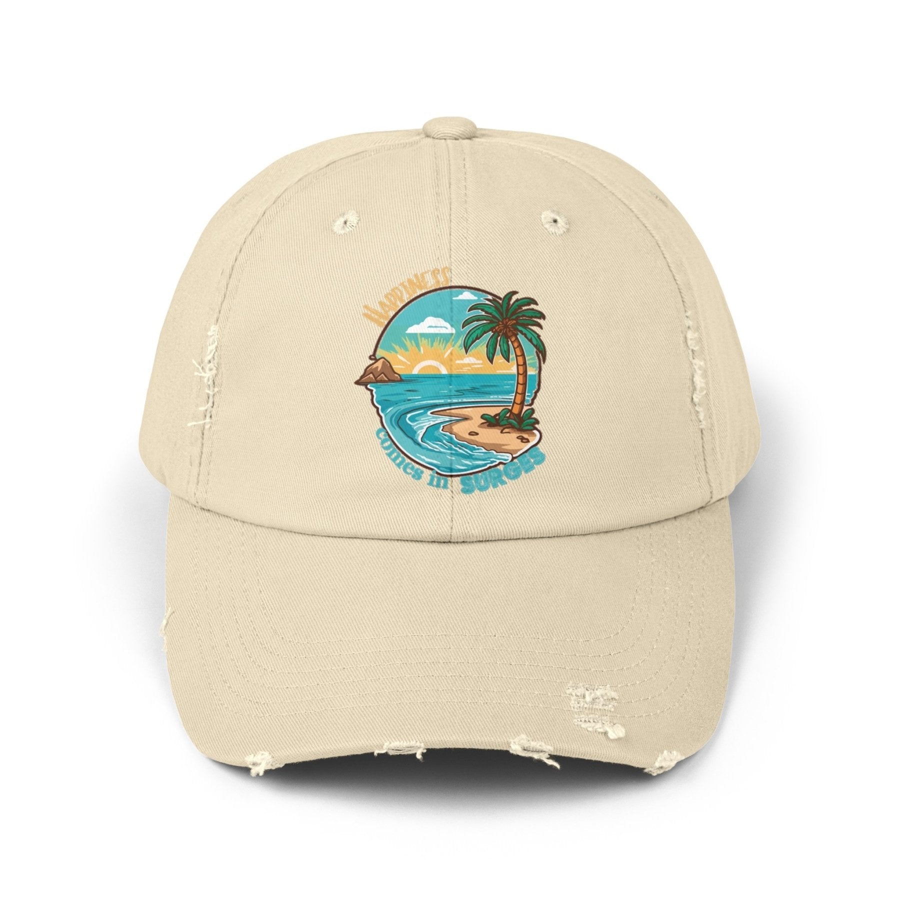 Happiness Comes in Surges, Unisex Distressed Cap - Janlyn's Crafts