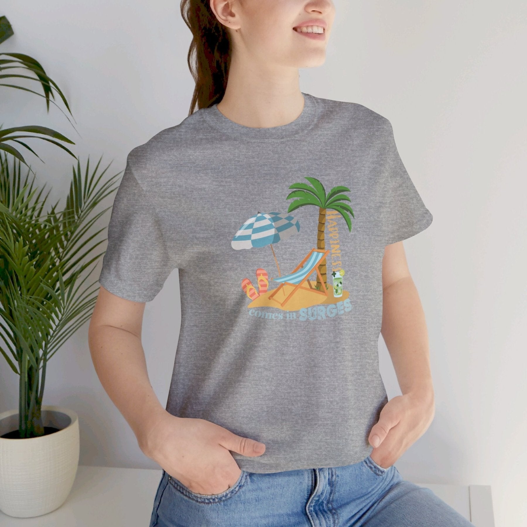 Happiness Comes in Surges, Unisex Jersey Short Sleeve Tee - Janlyn's Crafts