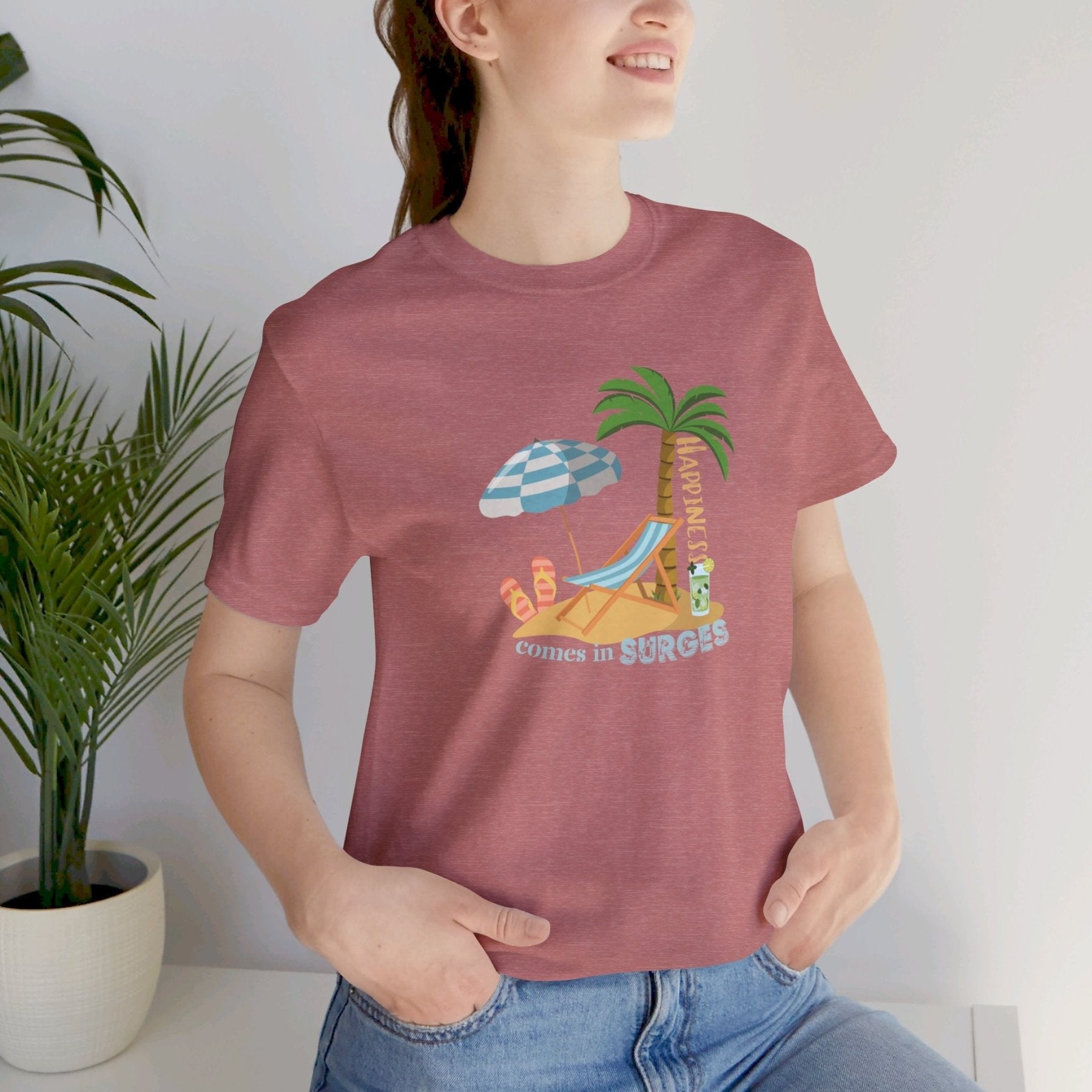 Happiness Comes in Surges, Unisex Jersey Short Sleeve Tee - Janlyn's Crafts