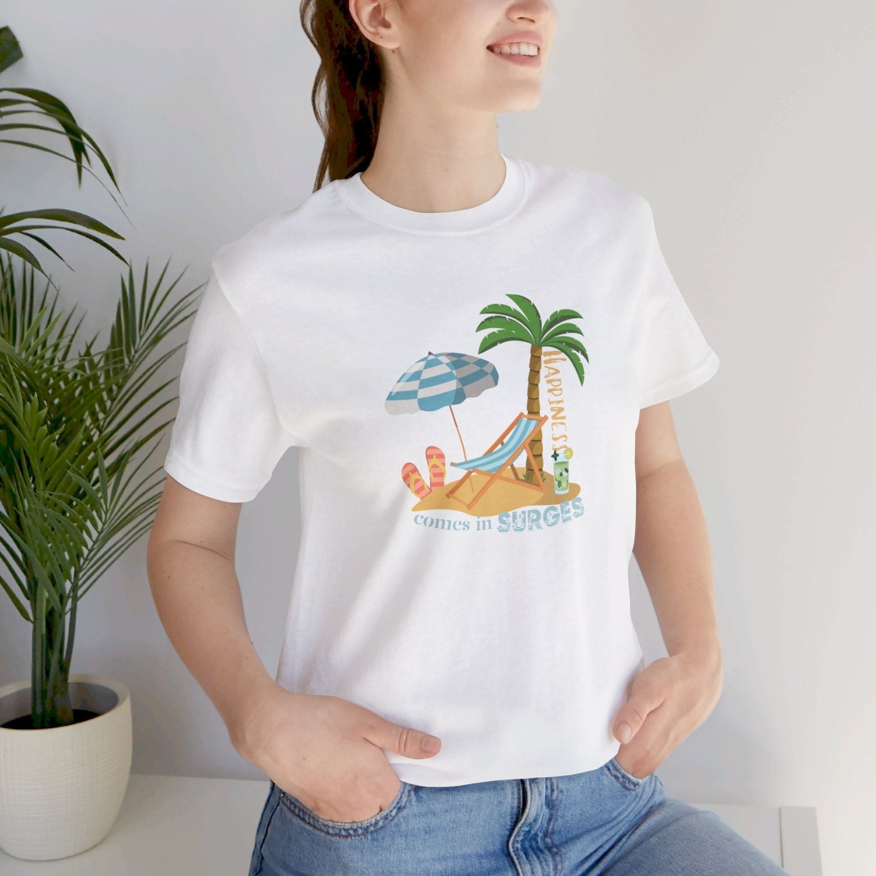 Happiness Comes in Surges, Unisex Jersey Short Sleeve Tee - Janlyn's Crafts