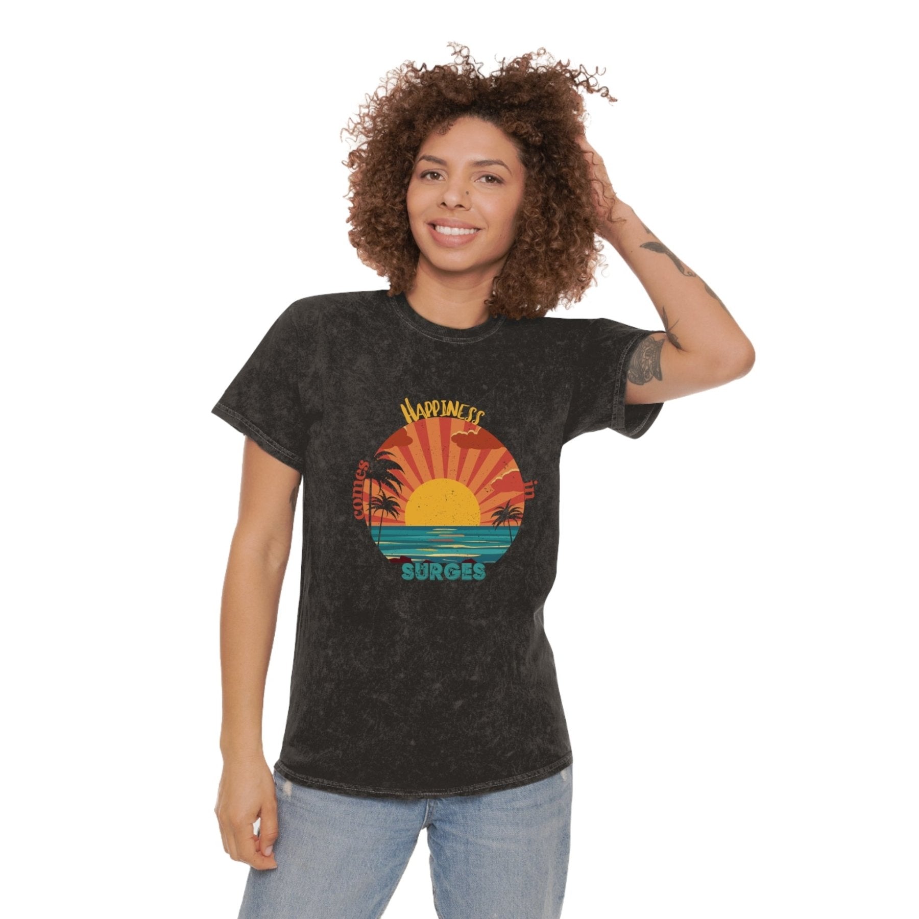 Happiness Comes in Surges, Unisex Mineral Wash T - Shirt - Janlyn's Crafts