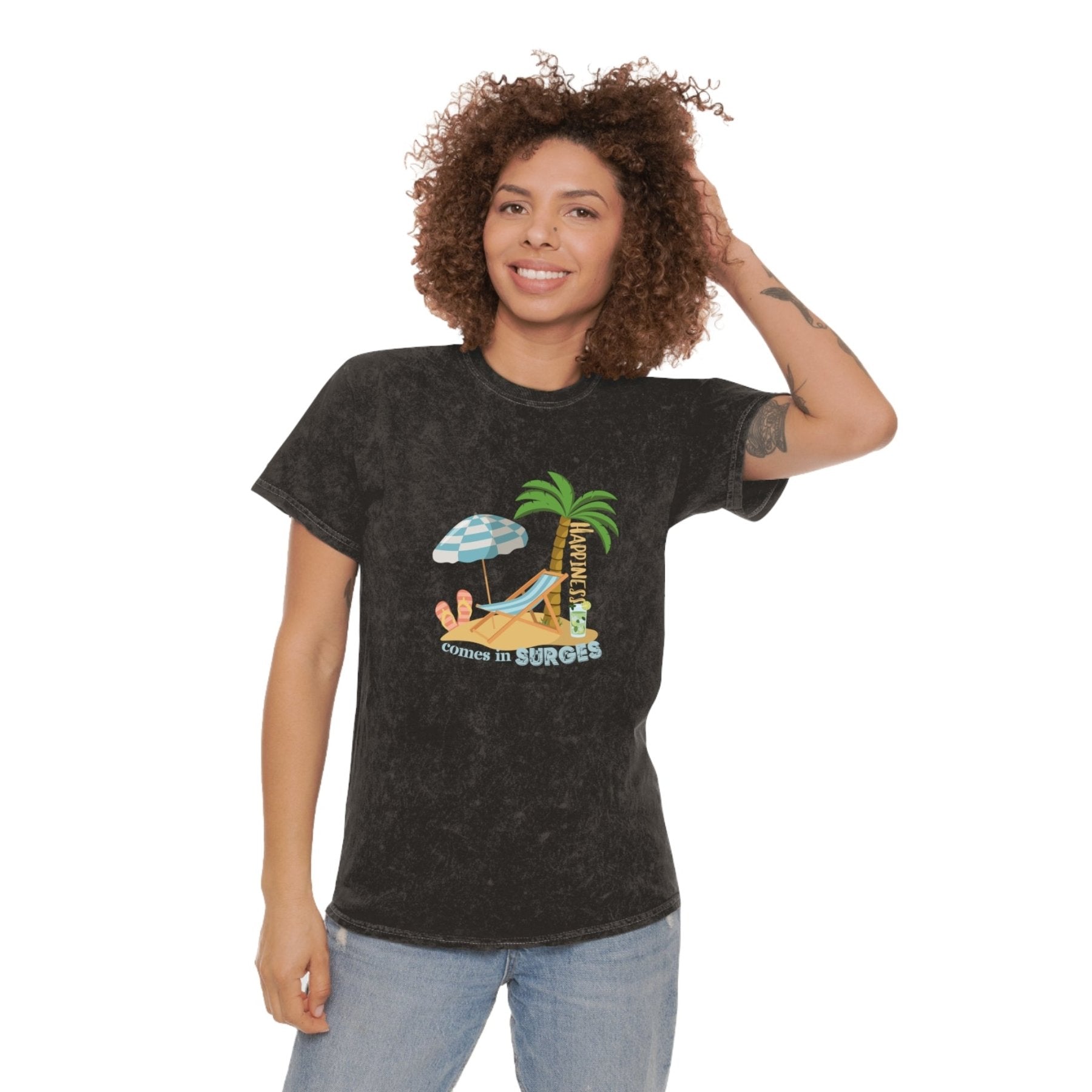 Happiness Comes in Surges, Unisex Mineral Wash T - Shirt - Janlyn's Crafts