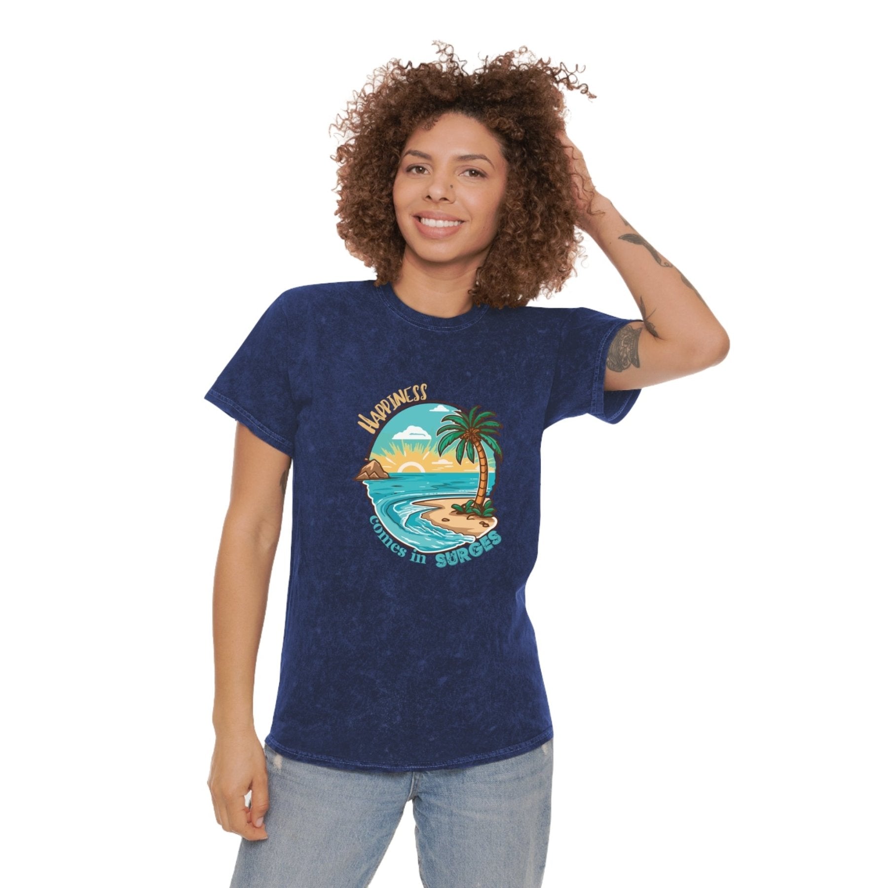 Happiness Comes in Surges, Unisex Mineral Wash T - Shirt - Janlyn's Crafts