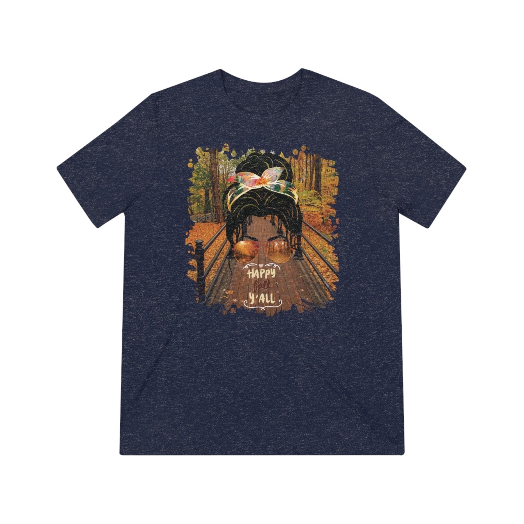 Happy Fall Y'all Fall Hike, Dark Hair Messy Bun, Unisex Triblend T - Shirt - Janlyn's Crafts