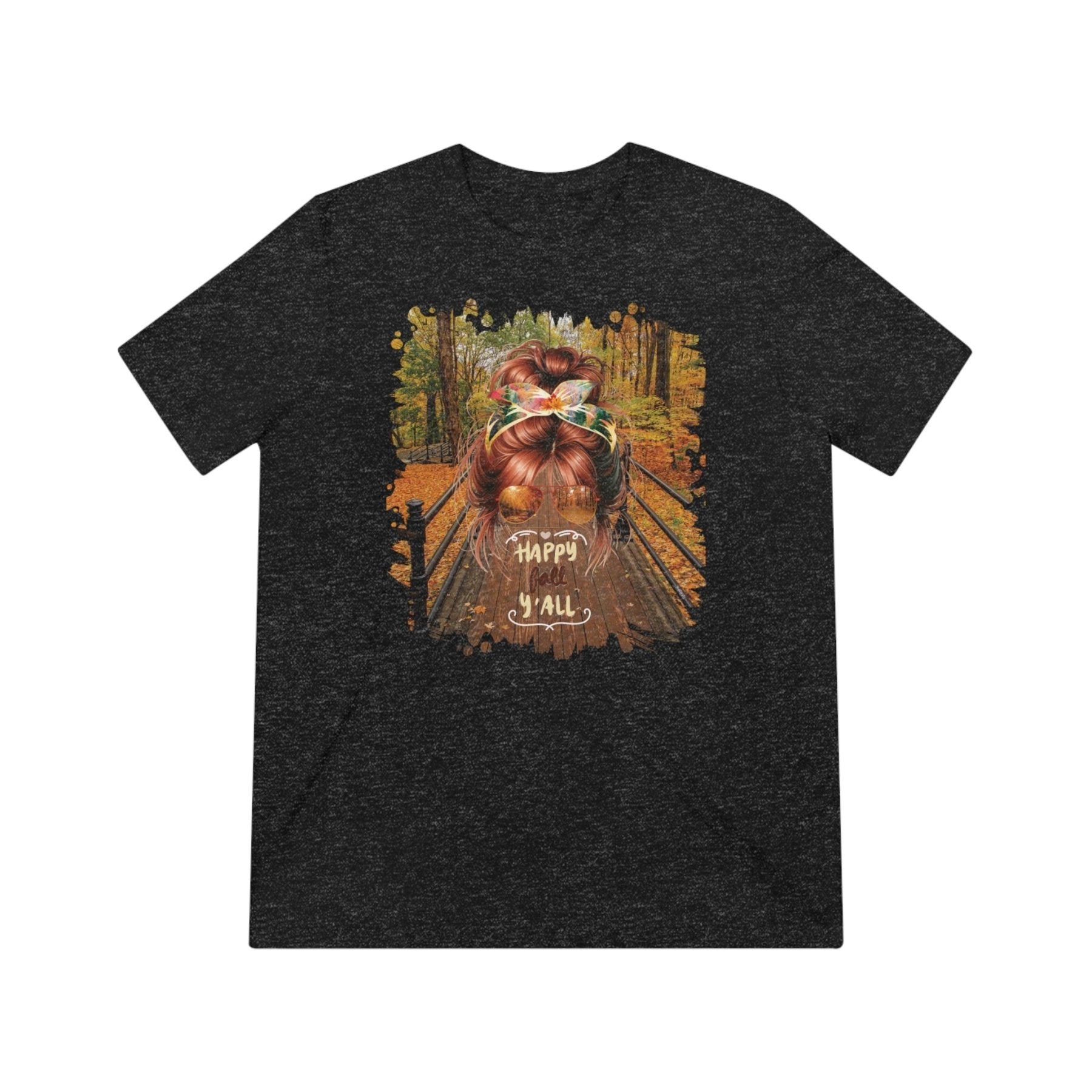 Happy Fall Y'all Fall Hike, Red Hair Messy Bun, Unisex Triblend T - Shirt - Janlyn's Crafts